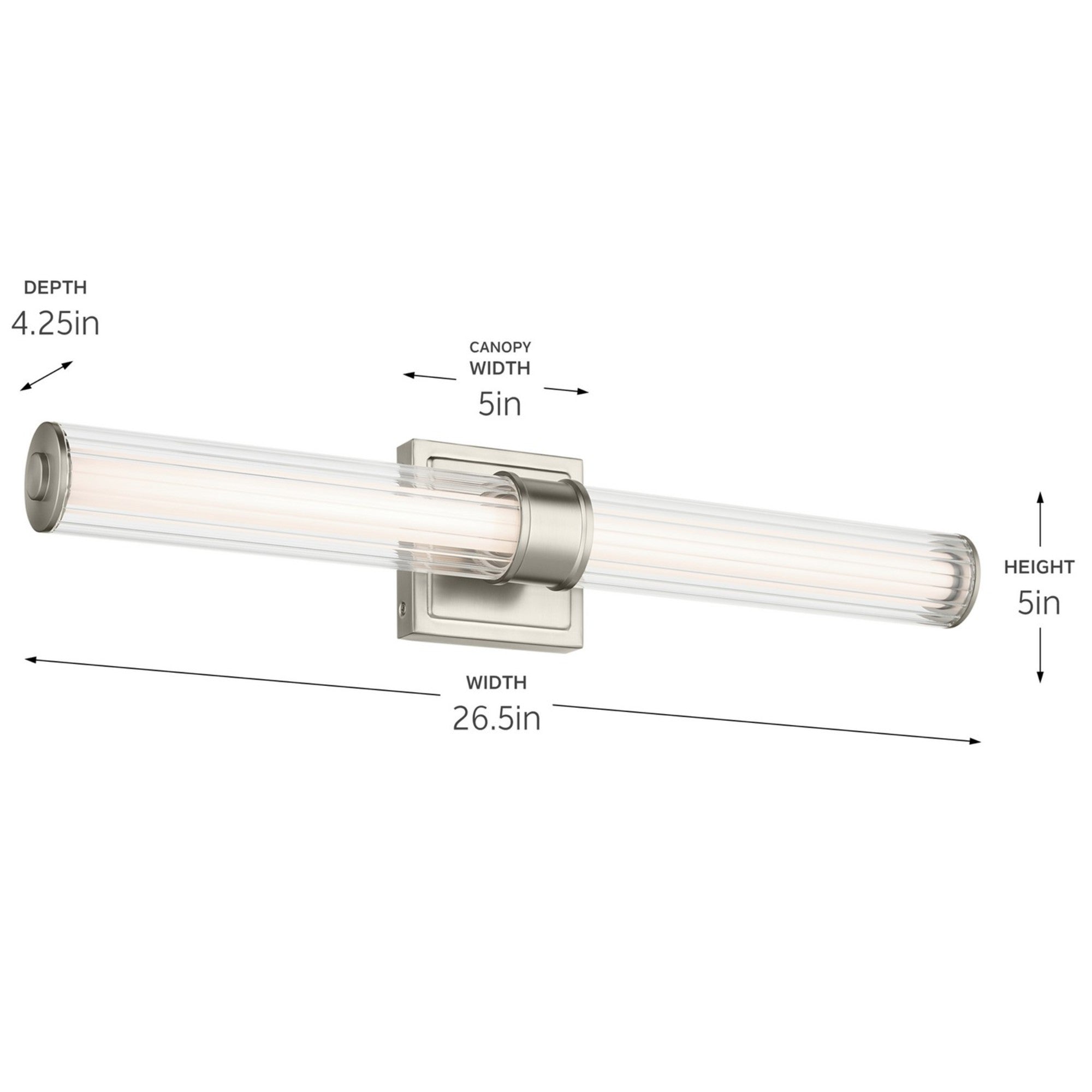 Laurene 27" LED Linear Bath Vanity, Brushed Nickel Finish, Fluted Glass - Bees Lighting