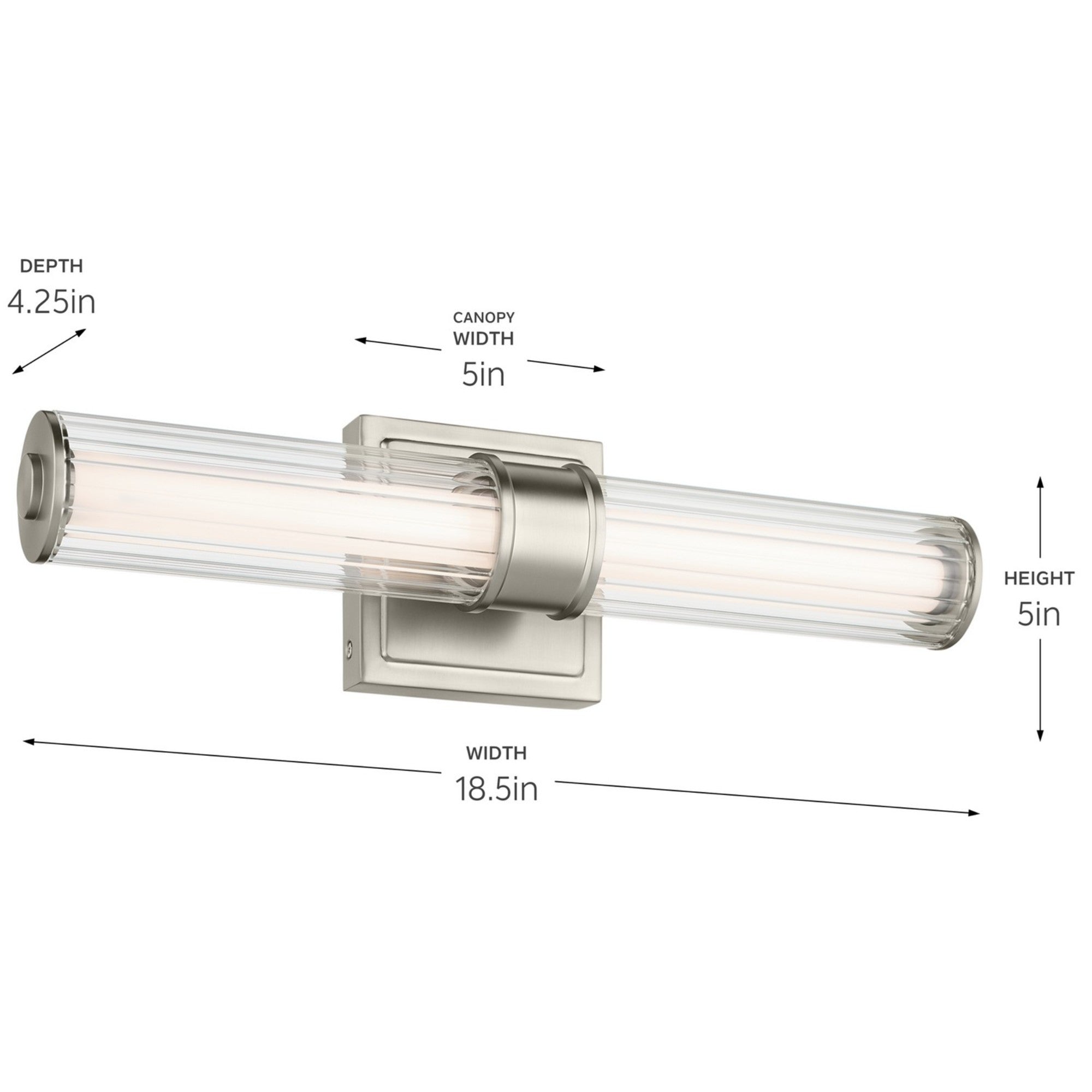 Laurene 19" LED Linear Bath Vanity, Brushed Nickel Finish, Fluted Glass - Bees Lighting