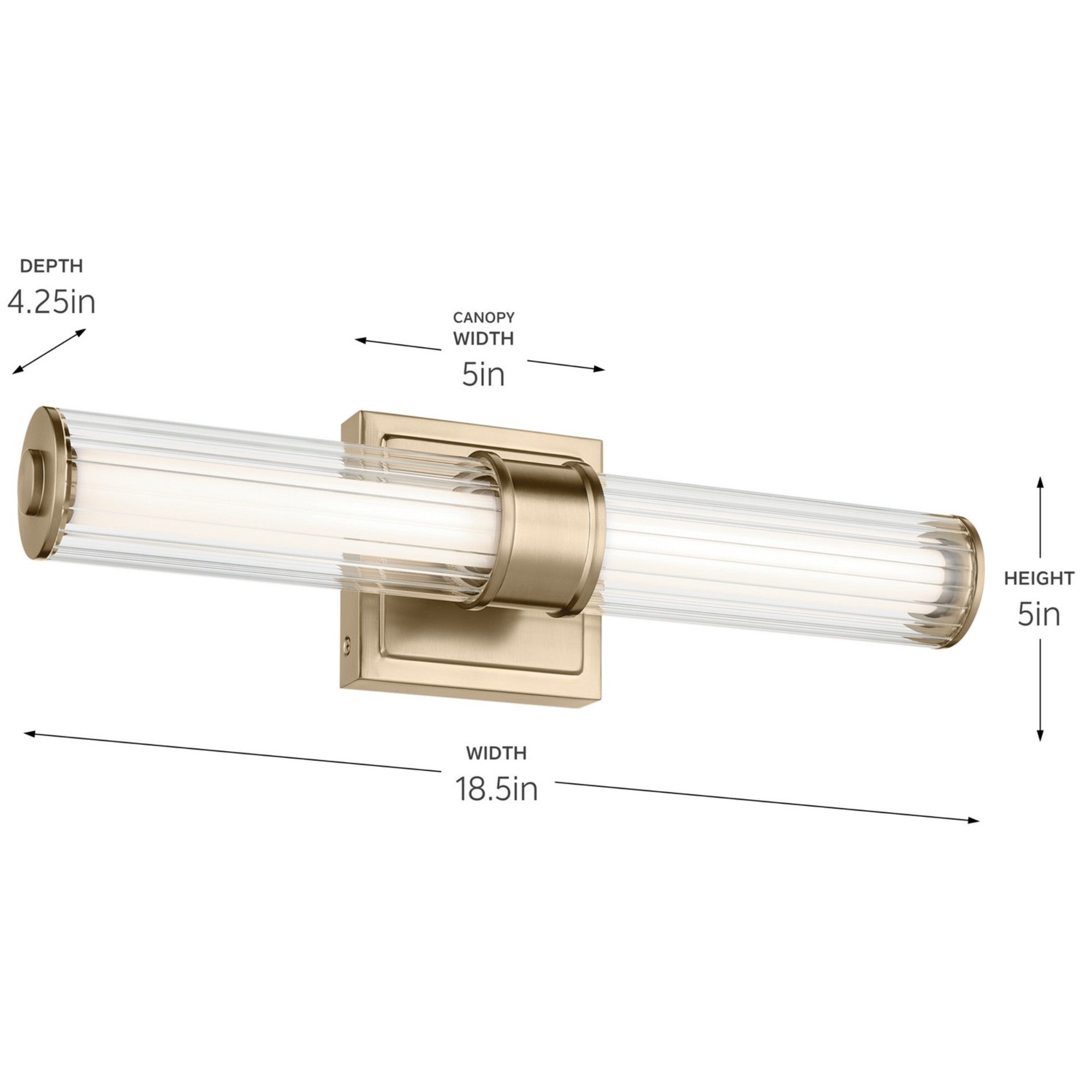 Laurene 19" LED Linear Bath Vanity, Champagne Bronze Finish, Fluted Glass - Bees Lighting