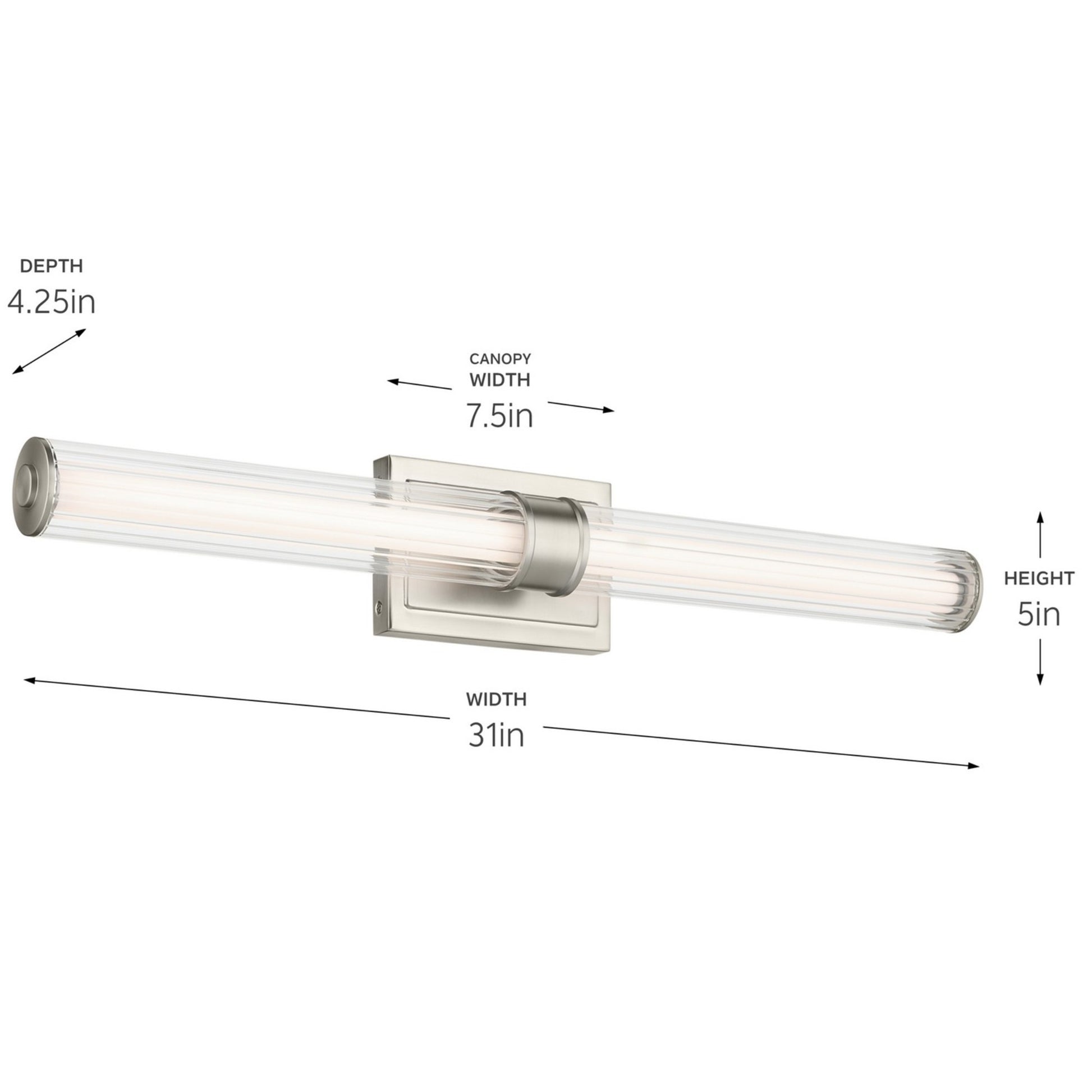 Laurene 31" LED Linear Bath Vanity, Brushed Nickel Finish, Fluted Glass - Bees Lighting