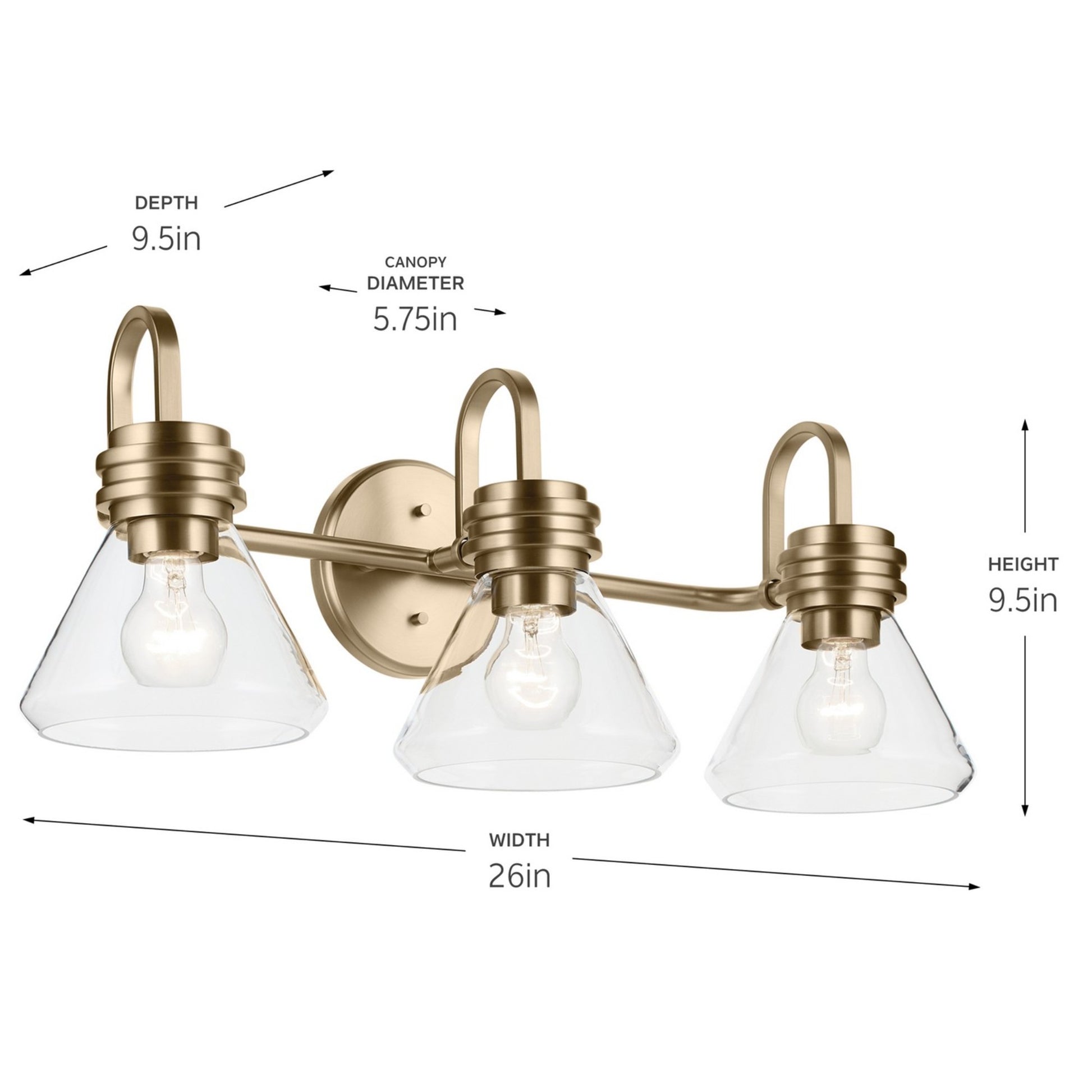Farum 26" 3-Light Bath Vanity Light, Champagne Bronze Finish, Clear Glass - Bees Lighting