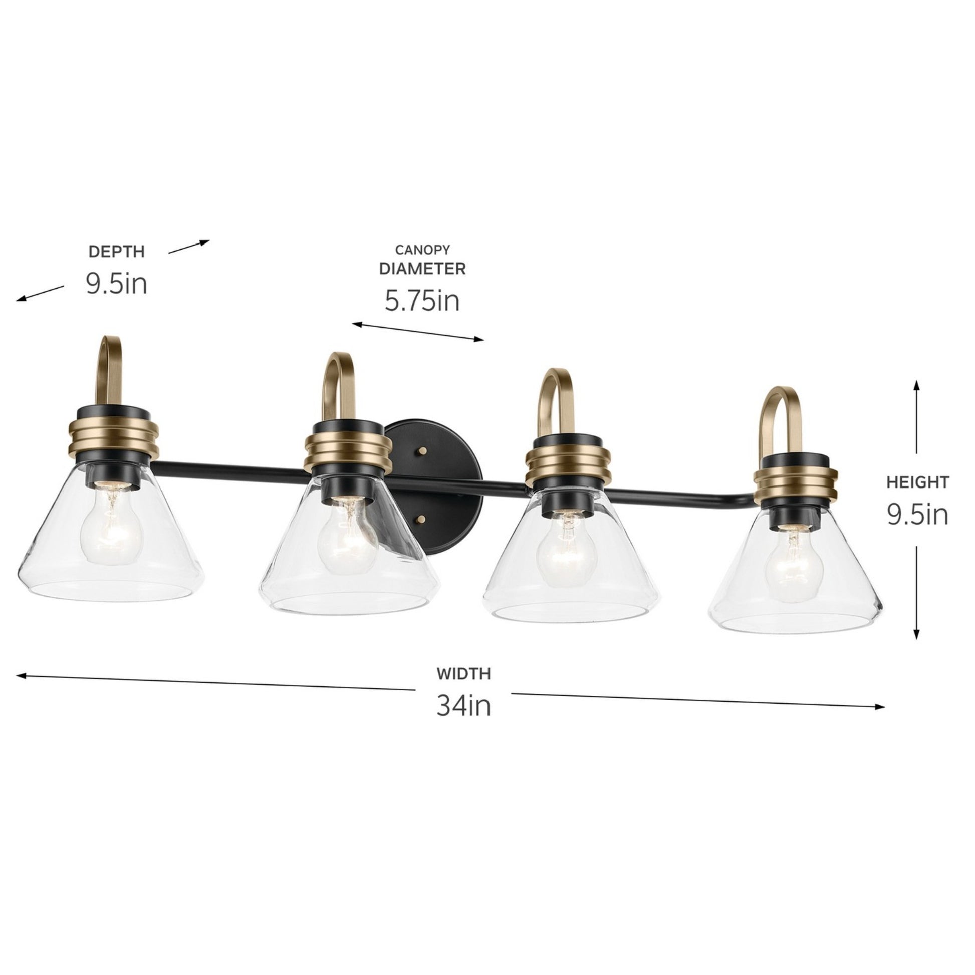 Farum 34" 4-Light Bath Vanity Light, Black Finish, Clear Glass - Bees Lighting