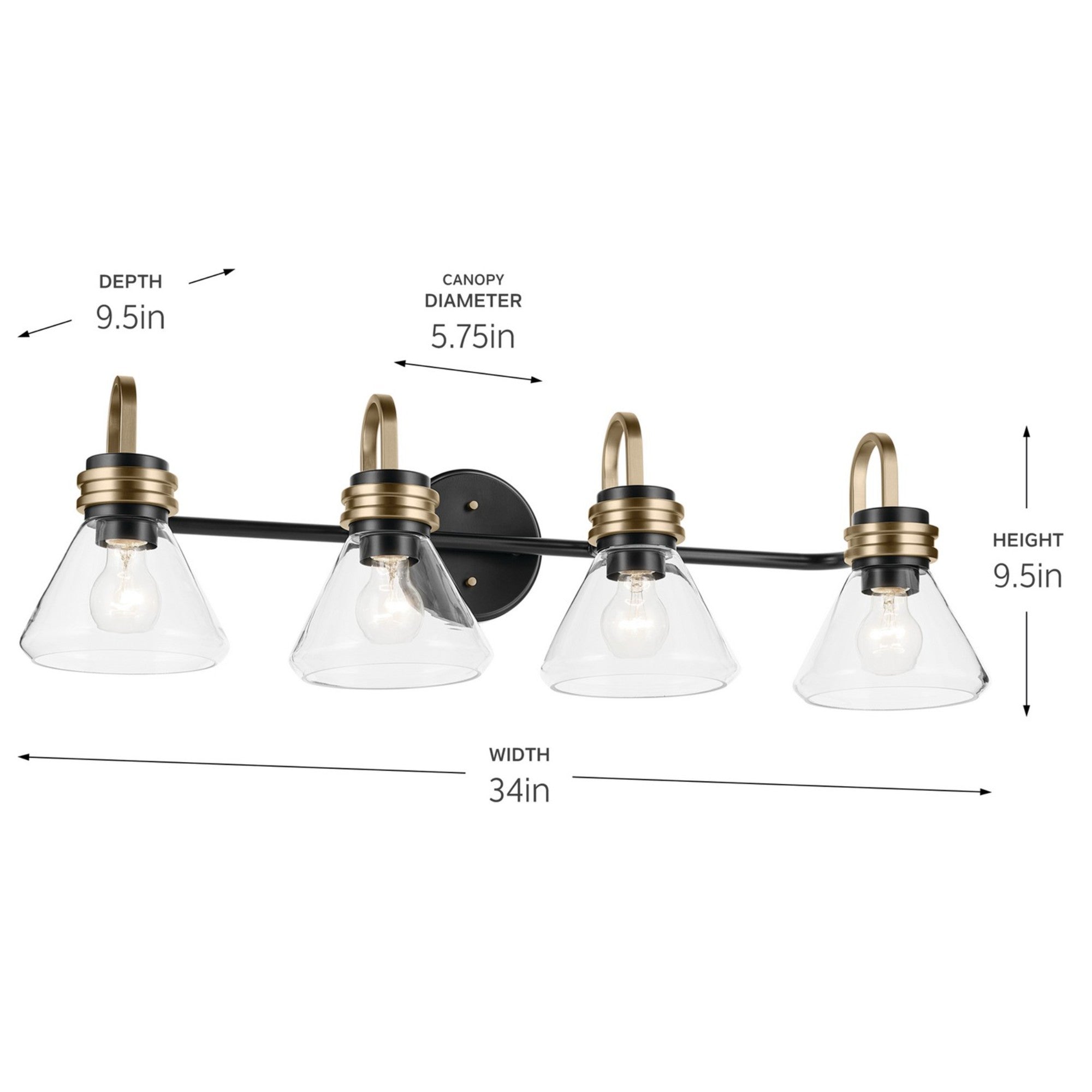 Farum 34" 4-Light Bath Vanity Light, Black Finish, Clear Glass - Bees Lighting