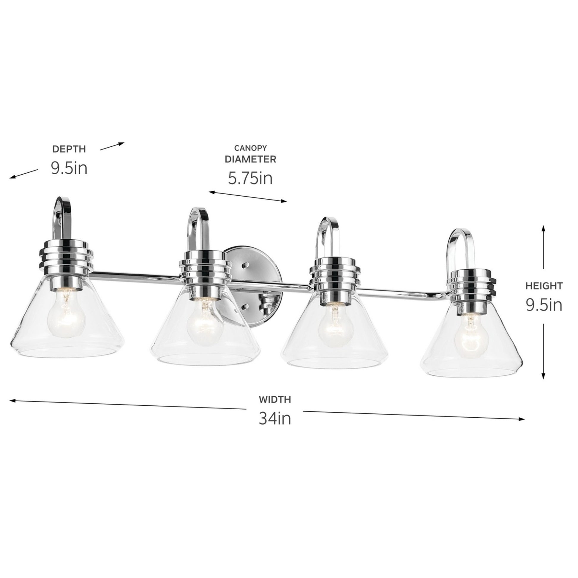 Farum 34" 4-Light Bath Vanity Light, Chrome Finish, Clear Glass - Bees Lighting