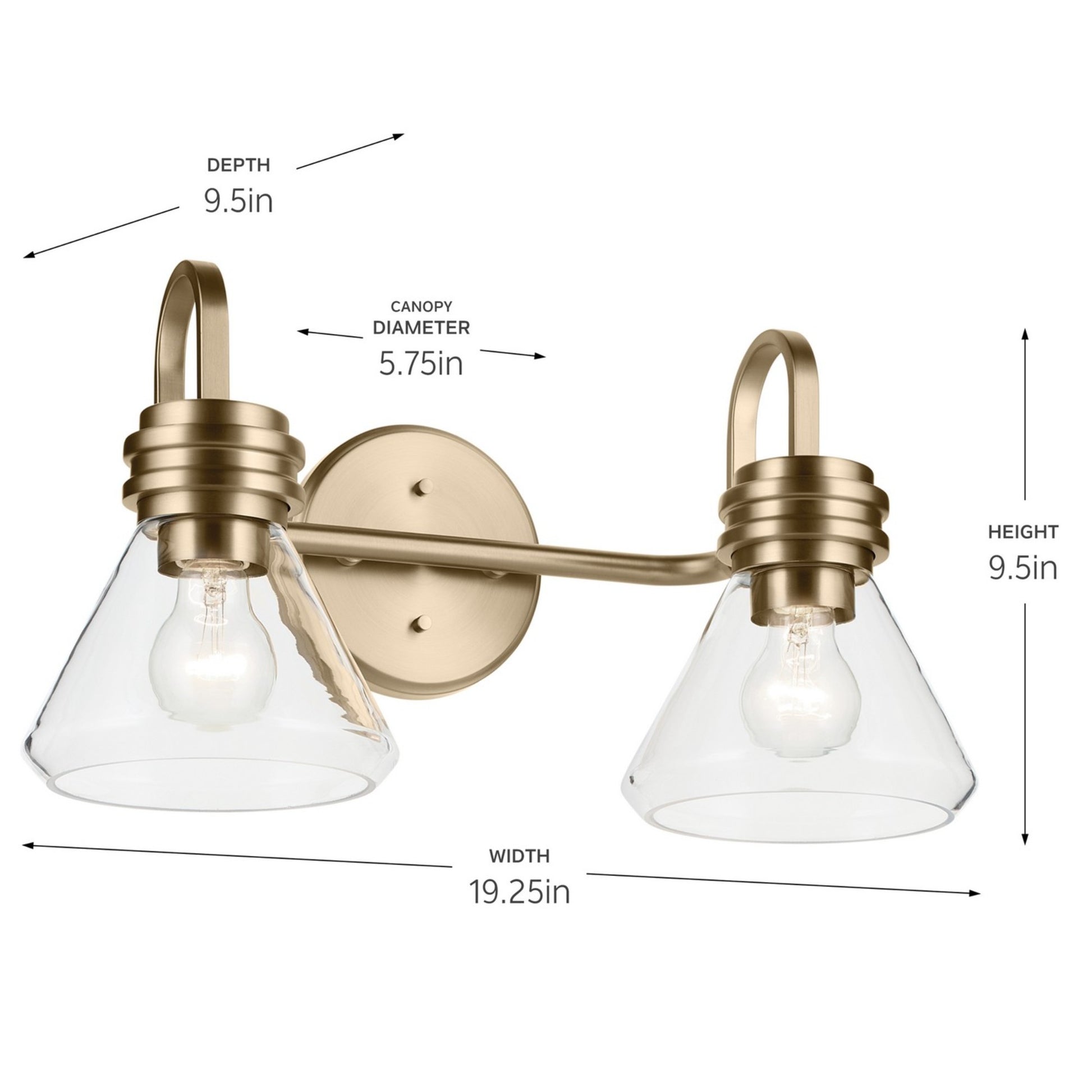 Farum 19" 2-Light Bath Vanity Light, Champagne Bronze Finish, Clear Glass - Bees Lighting