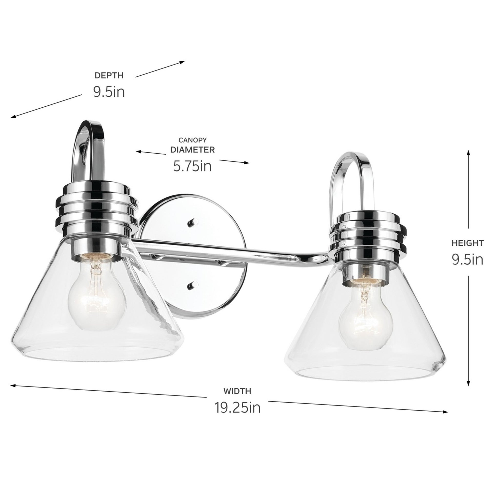 Farum 19" 2-Light Bath Vanity Light, Chrome Finish, Clear Glass - Bees Lighting