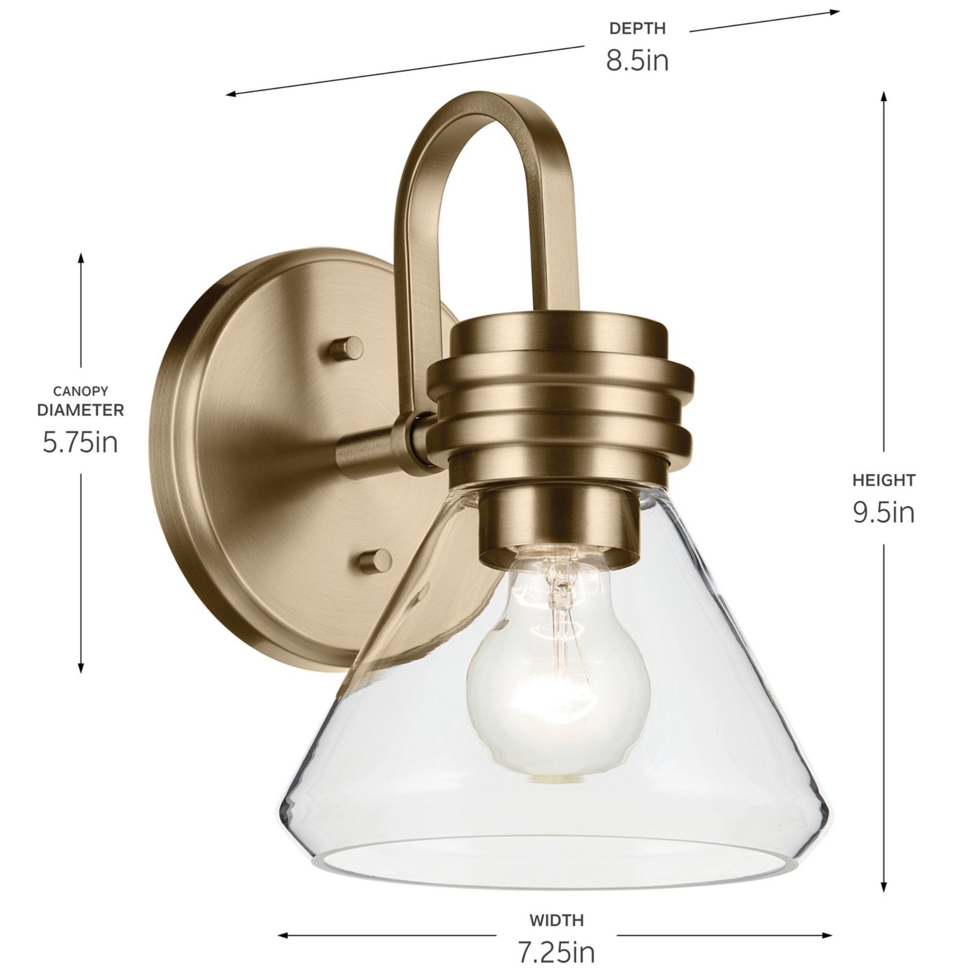 Farum 7" Wall Sconce, Champagne Bronze Finish, Clear Glass Cone Shade - Bees Lighting