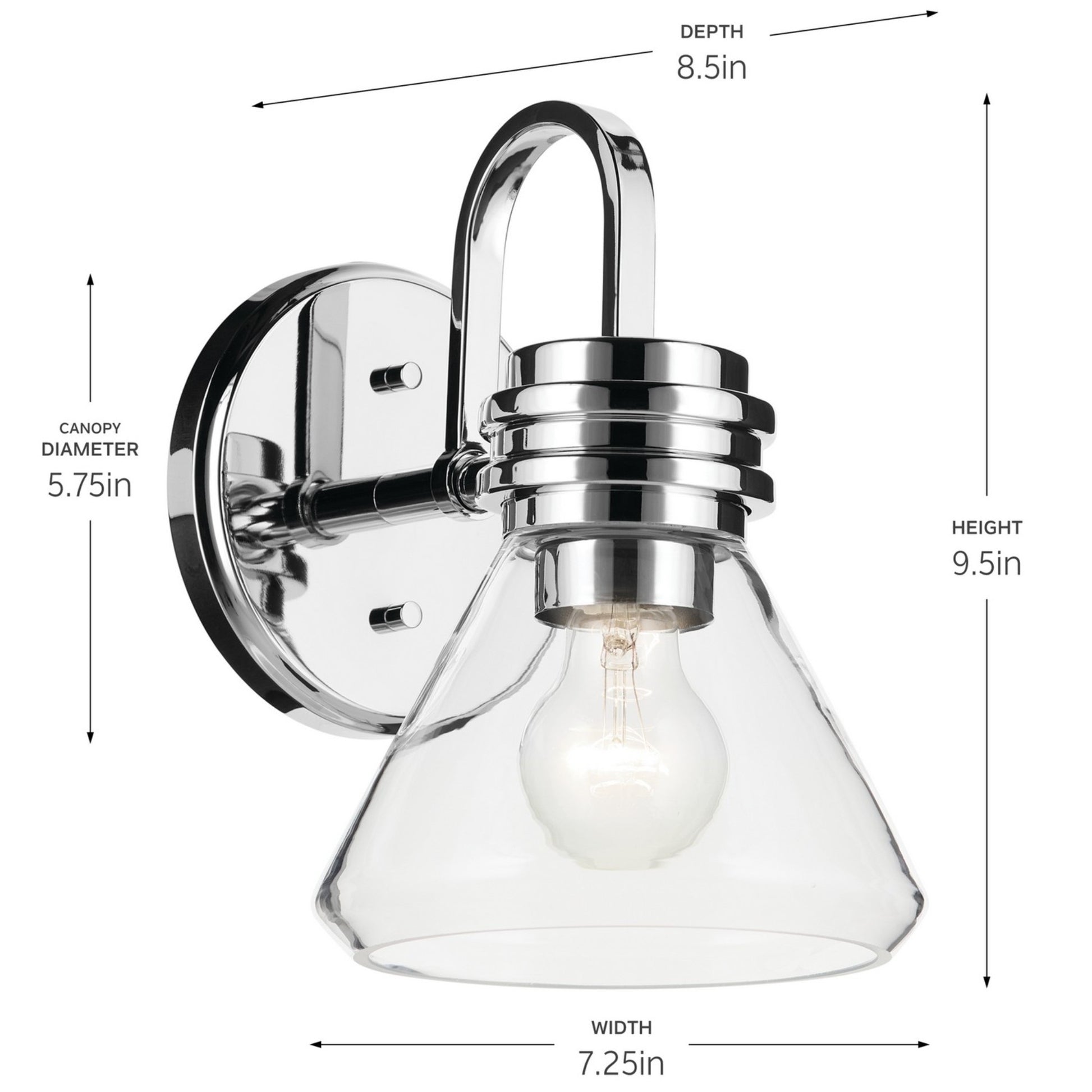 Farum 7" Wall Sconce, Chrome Finish, Clear Glass Cone Shade - Bees Lighting