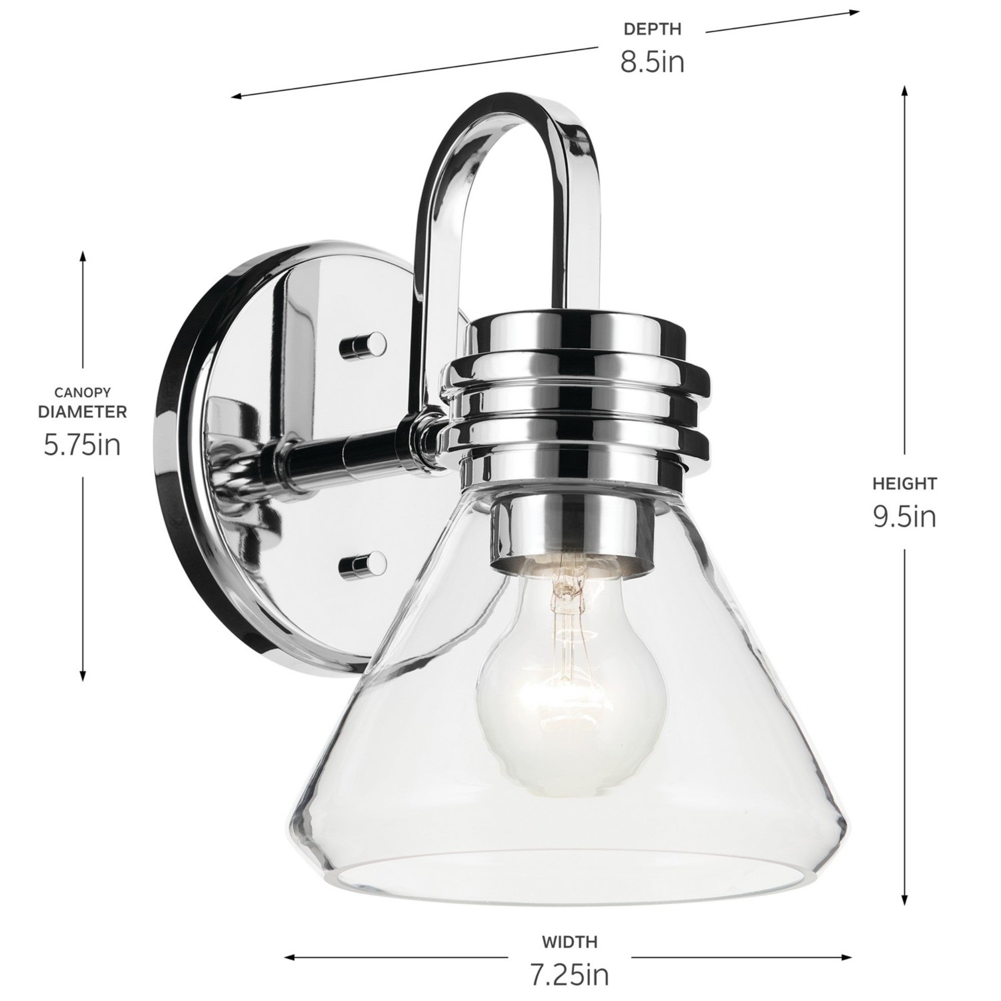 Farum 7" Wall Sconce, Chrome Finish, Clear Glass Cone Shade - Bees Lighting