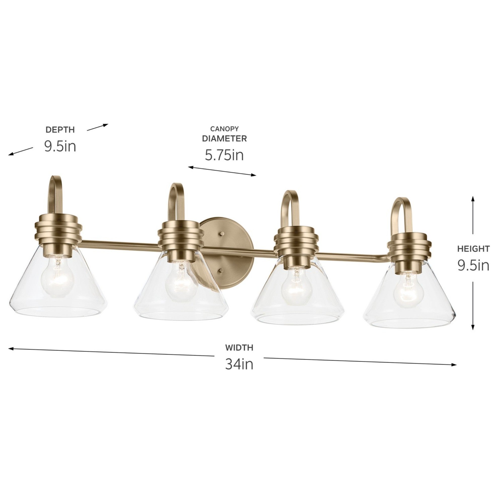 Farum 34" 4-Light Bath Vanity Light, Champagne Bronze Finish, Clear Glass - Bees Lighting