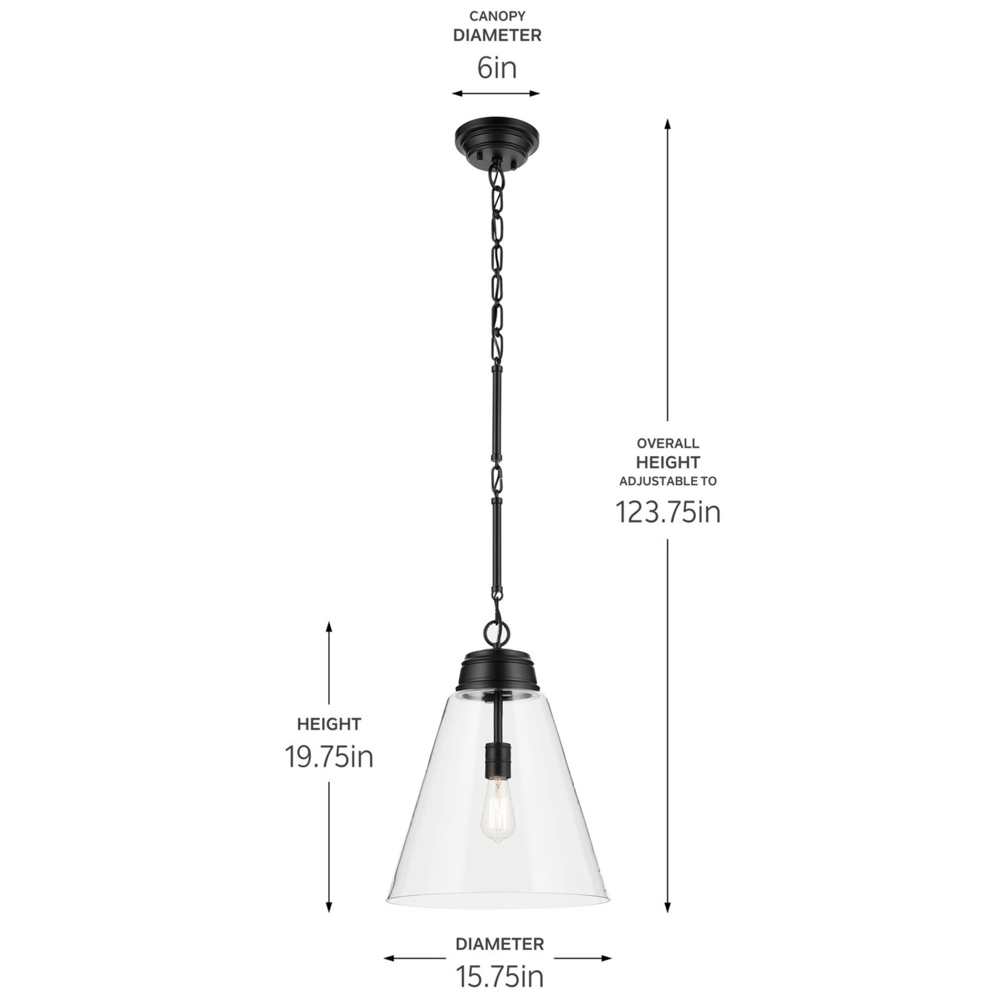 Marsailli 16" Pendant, Black Finish, Clear Glass - Bees Lighting