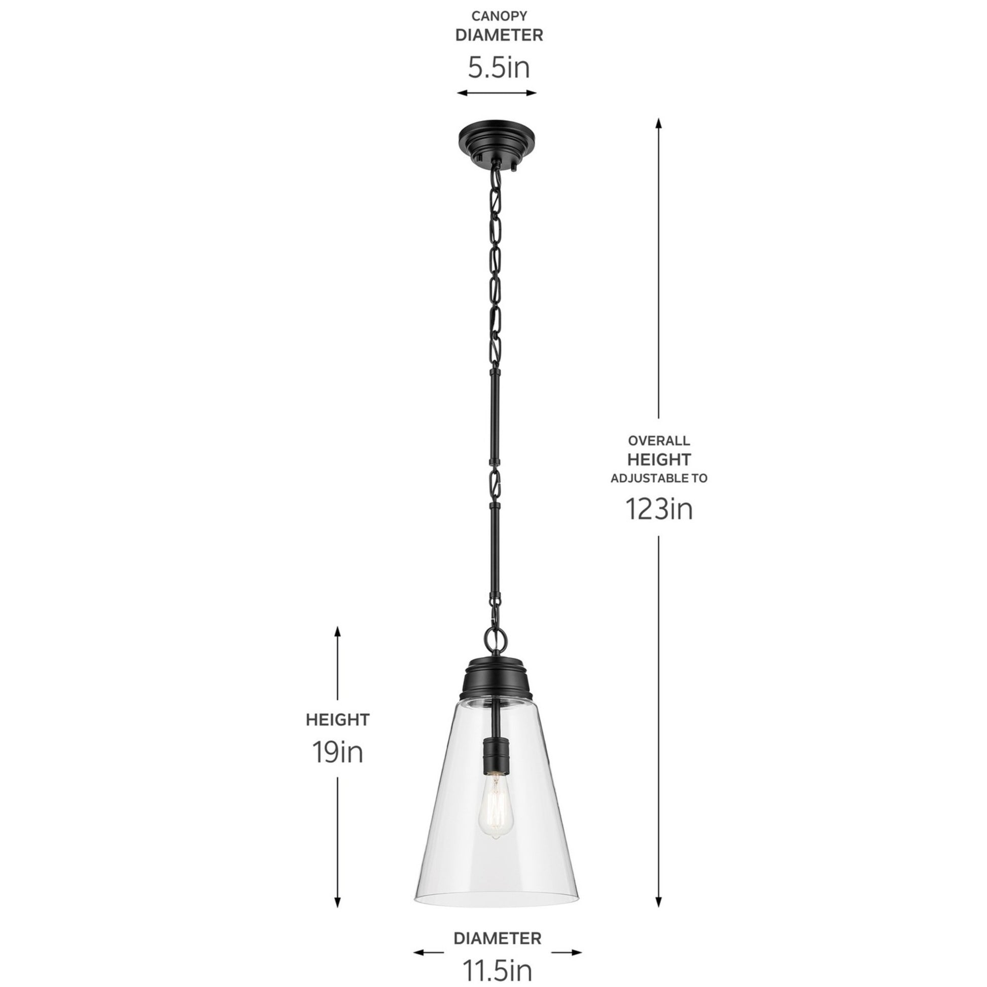 Marsailli 12" Pendant, Black Finish, Clear Glass - Bees Lighting