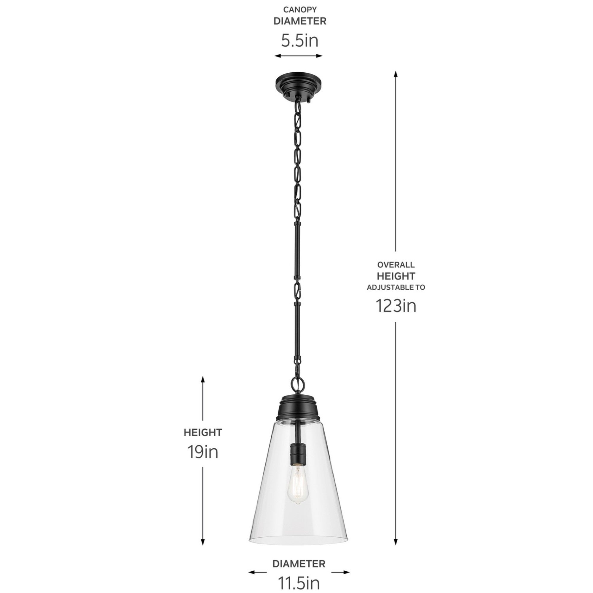 Marsailli 12" Pendant, Black Finish, Clear Glass - Bees Lighting
