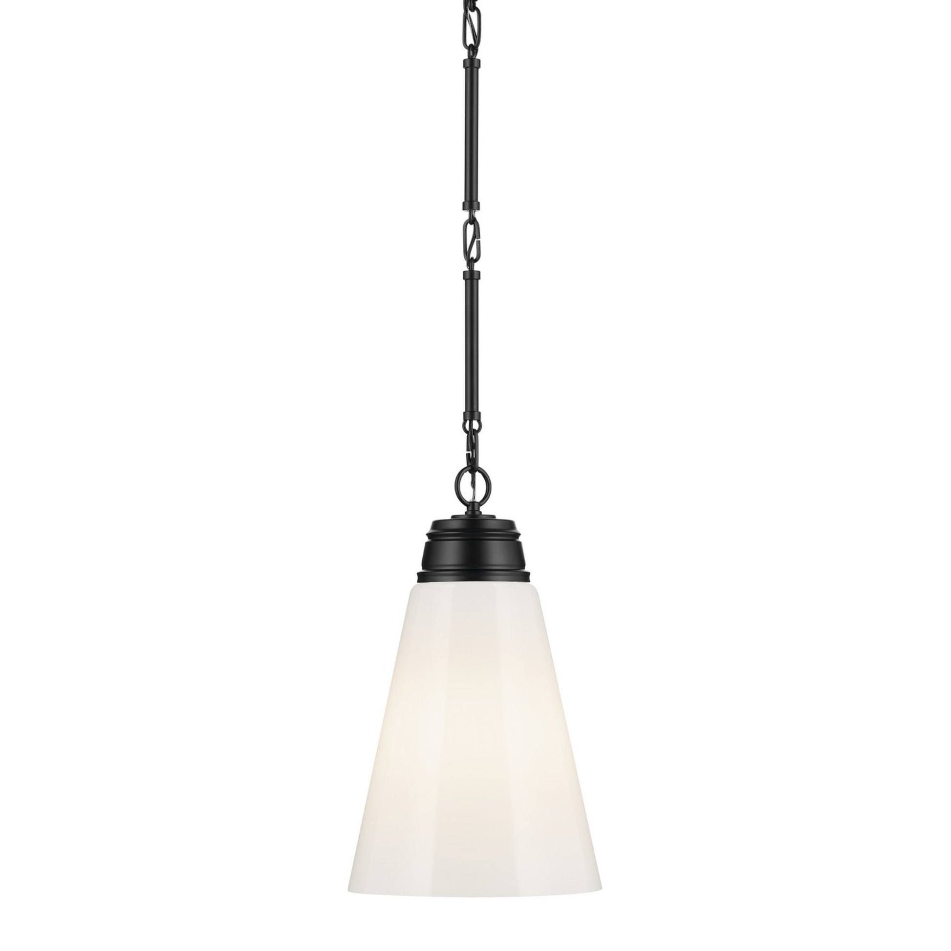 Marsailli 12" Pendant, Black Finish, Opal Glass - Bees Lighting