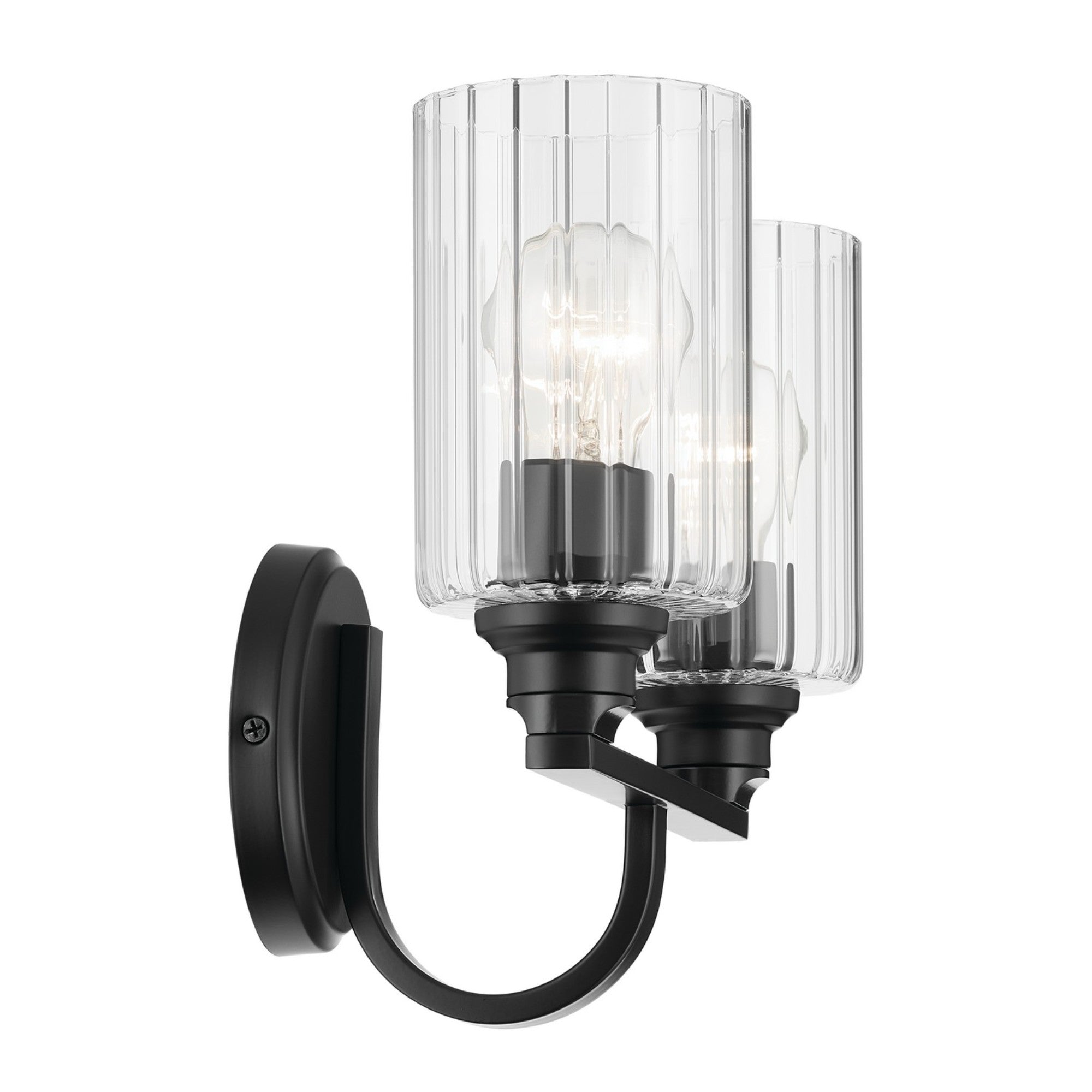 Gioe 14" 2-Light Bath Vanity Light, Black Finish Fluted Glass - Bees Lighting