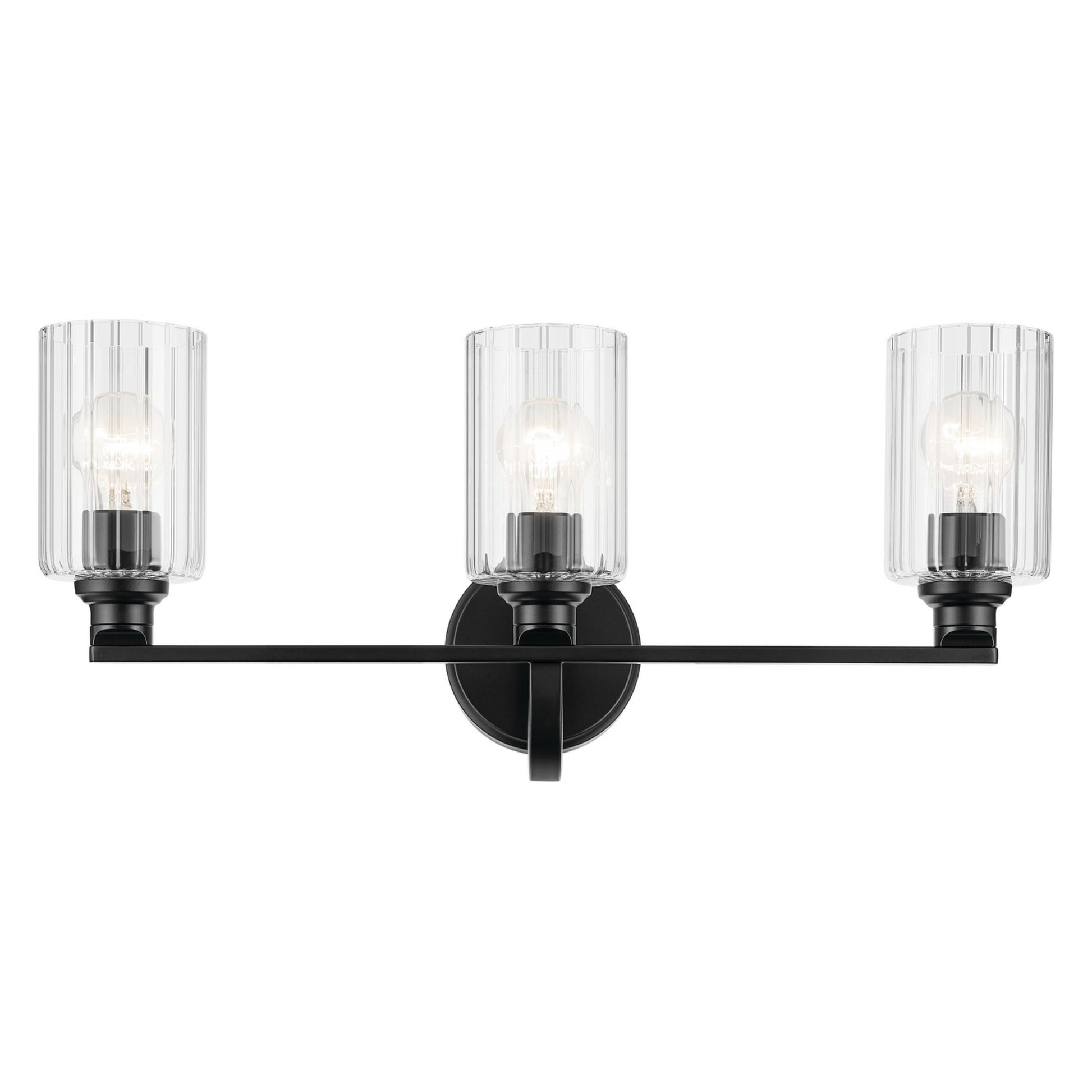 Gioe 24" 3-Light Bath Vanity Light, Black Finish Fluted Glass - Bees Lighting