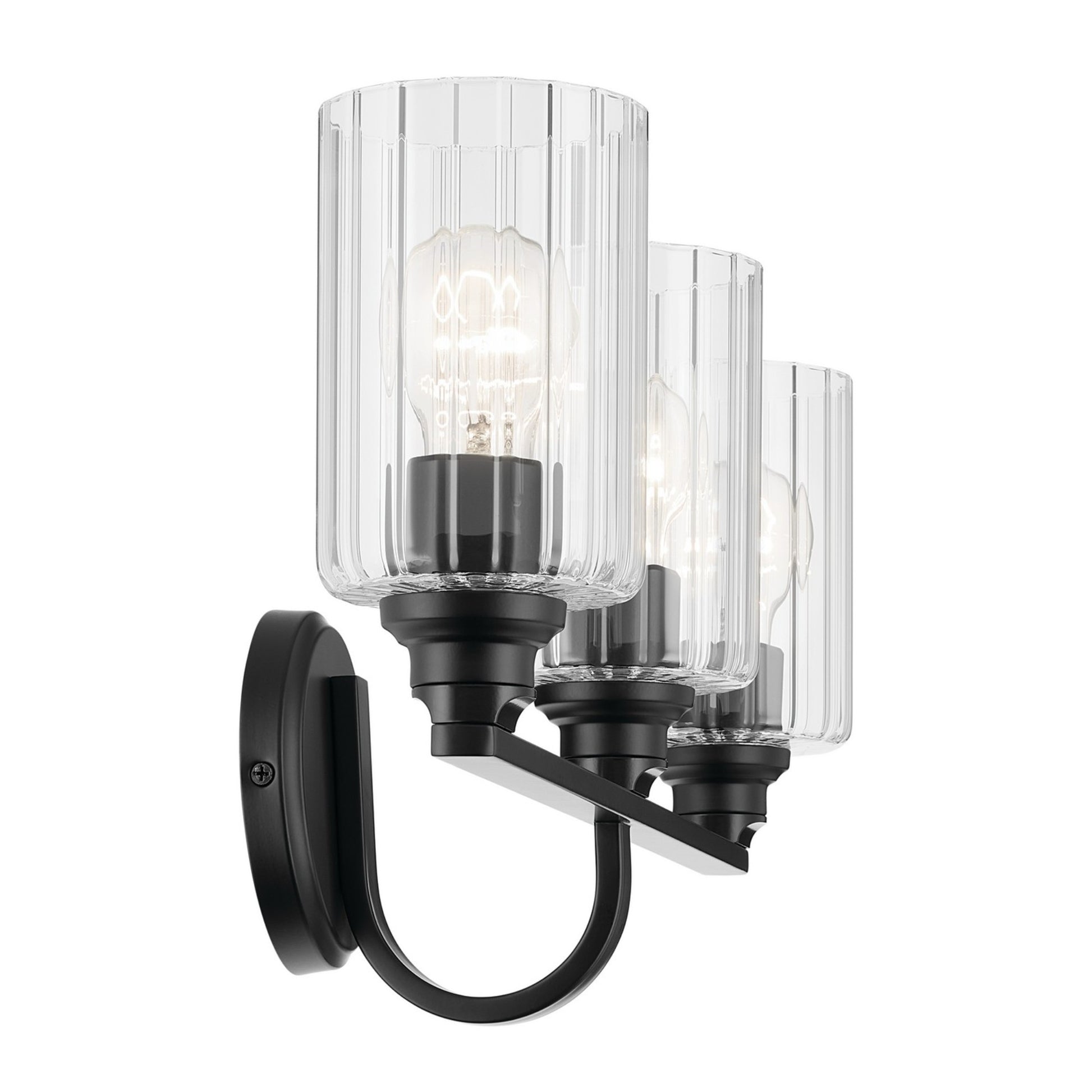 Gioe 24" 3-Light Bath Vanity Light, Black Finish Fluted Glass - Bees Lighting
