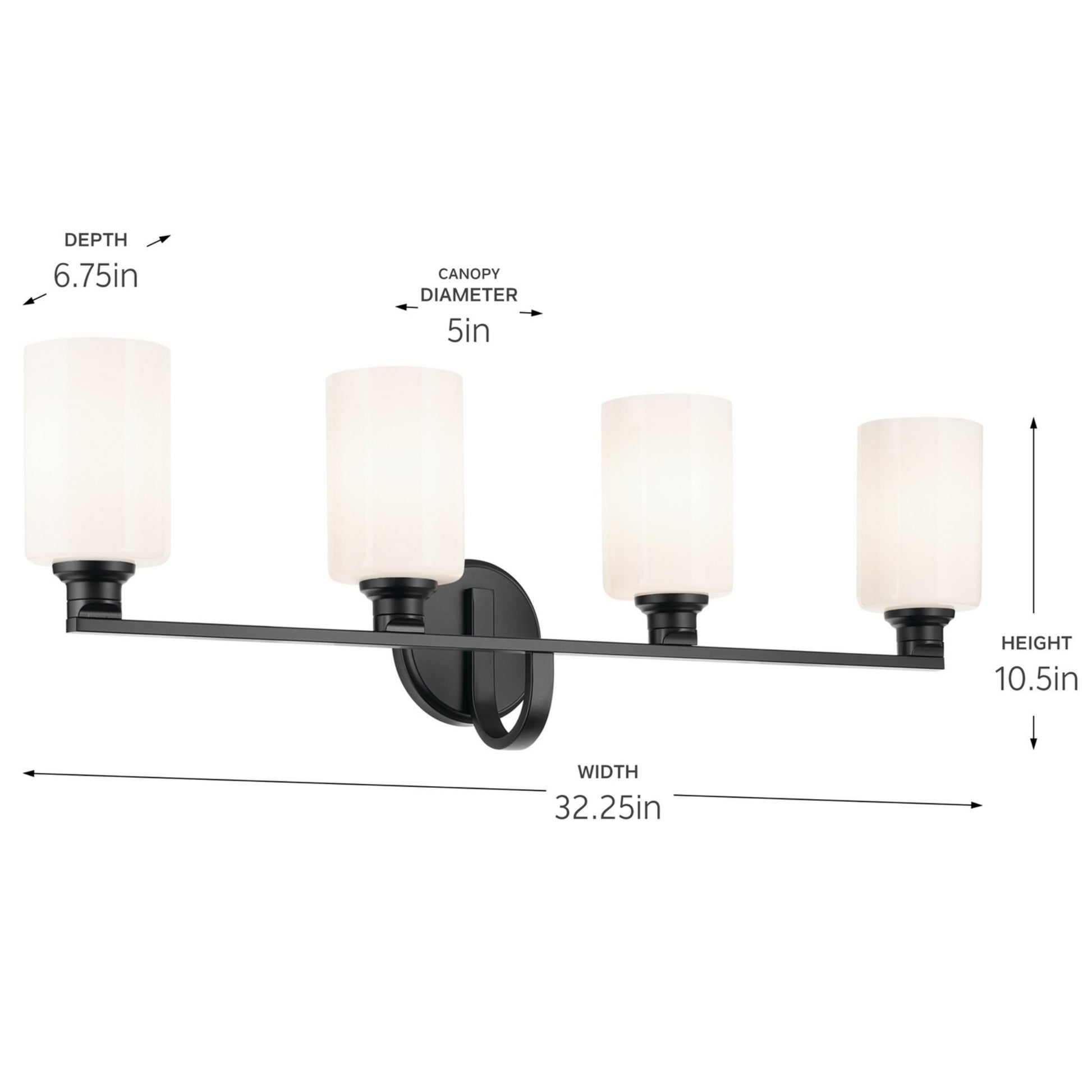 Gioe 32" 4-Light Bath Vanity Light, Black Finish Etched Glass - Bees Lighting