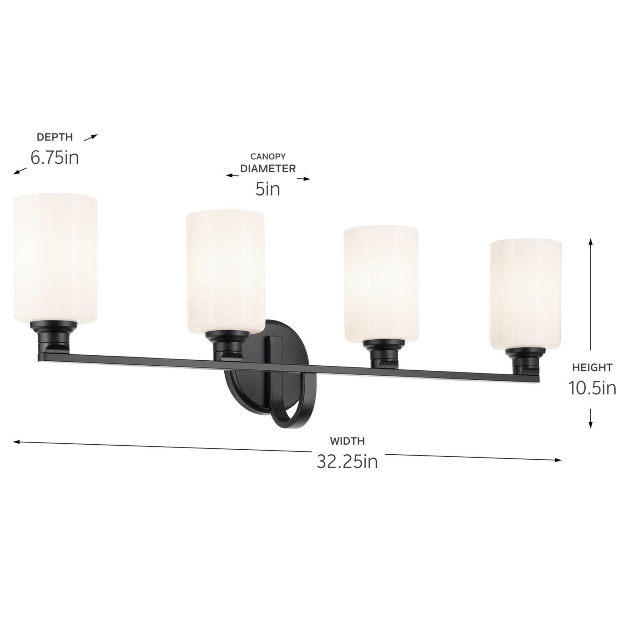 Gioe 32" 4-Light Bath Vanity Light, Black Finish Etched Glass - Bees Lighting