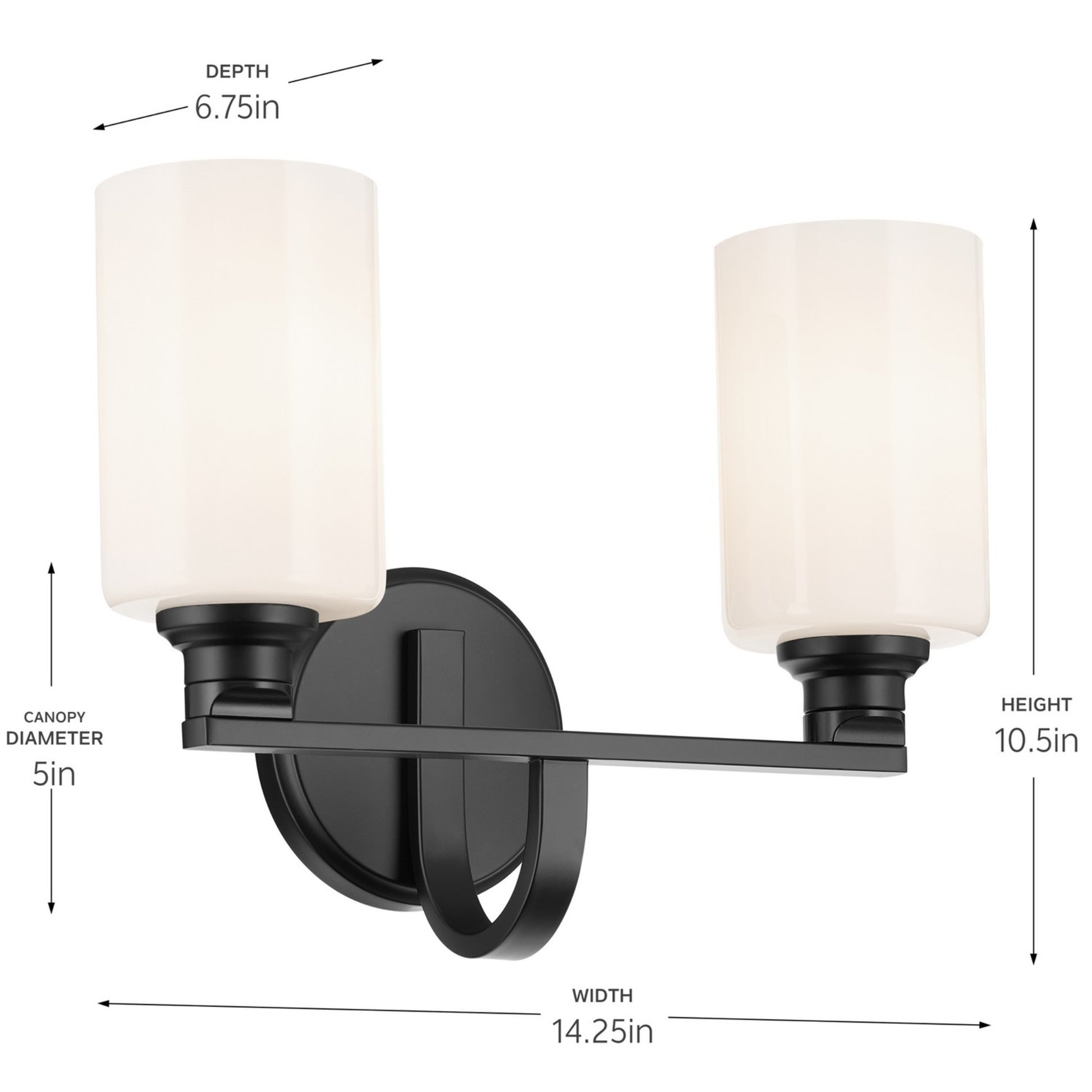 Gioe 14" 2-Light Bath Vanity Light, Black Finish Etched Glass - Bees Lighting