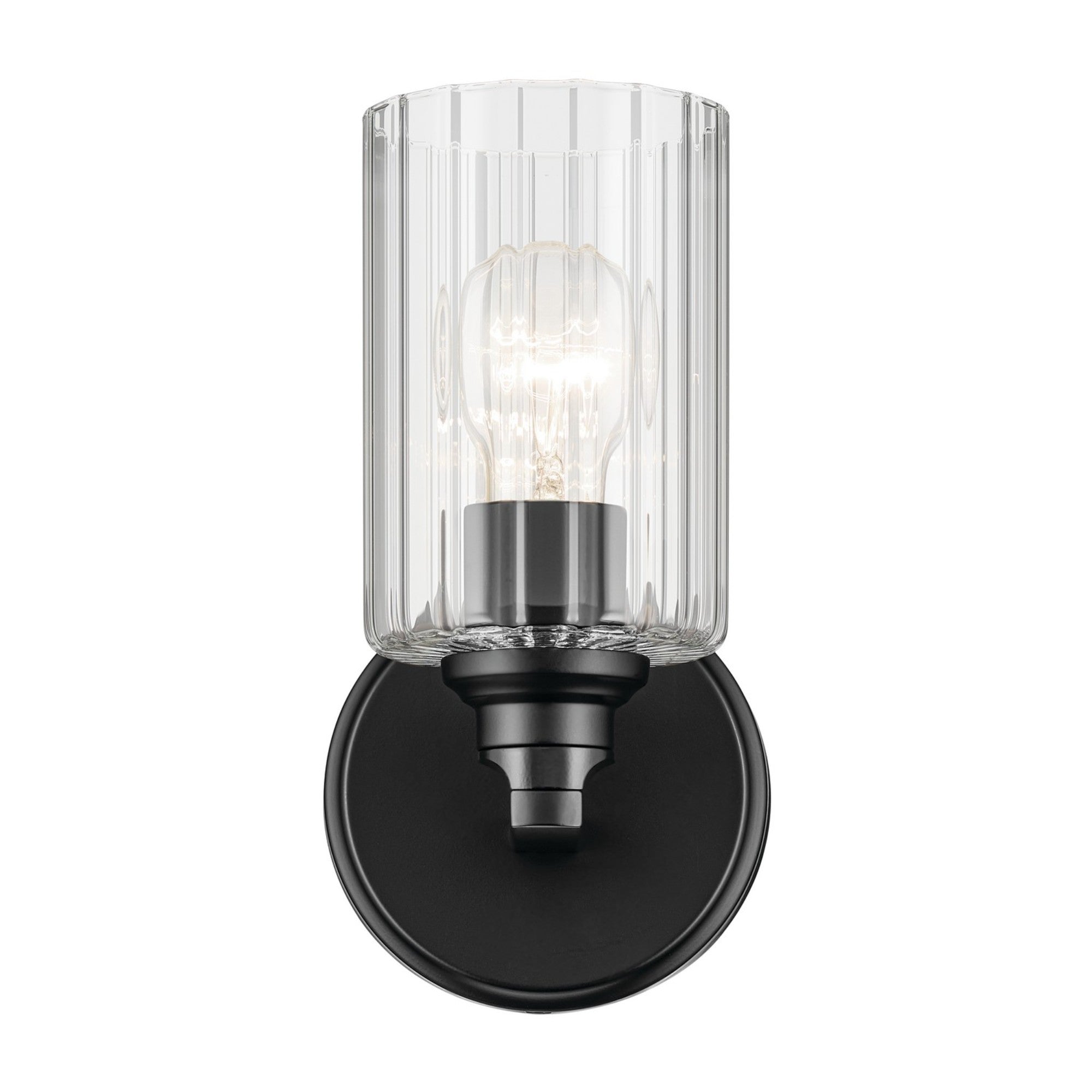 Gioe 5" Wall Sconce, Black Finish, Clear Fluted Glass - Bees Lighting