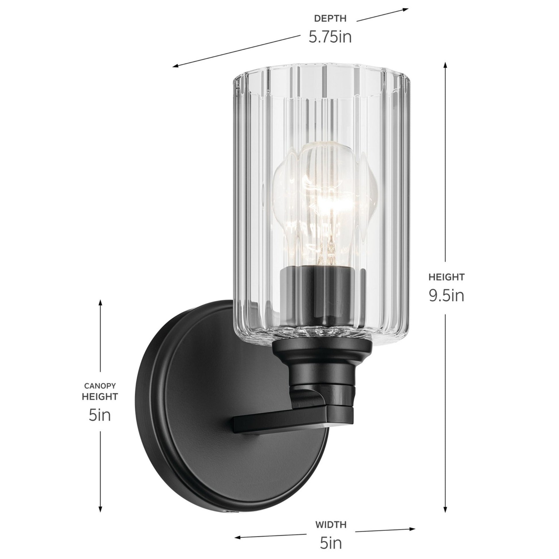 Gioe 5" Wall Sconce, Black Finish, Clear Fluted Glass - Bees Lighting