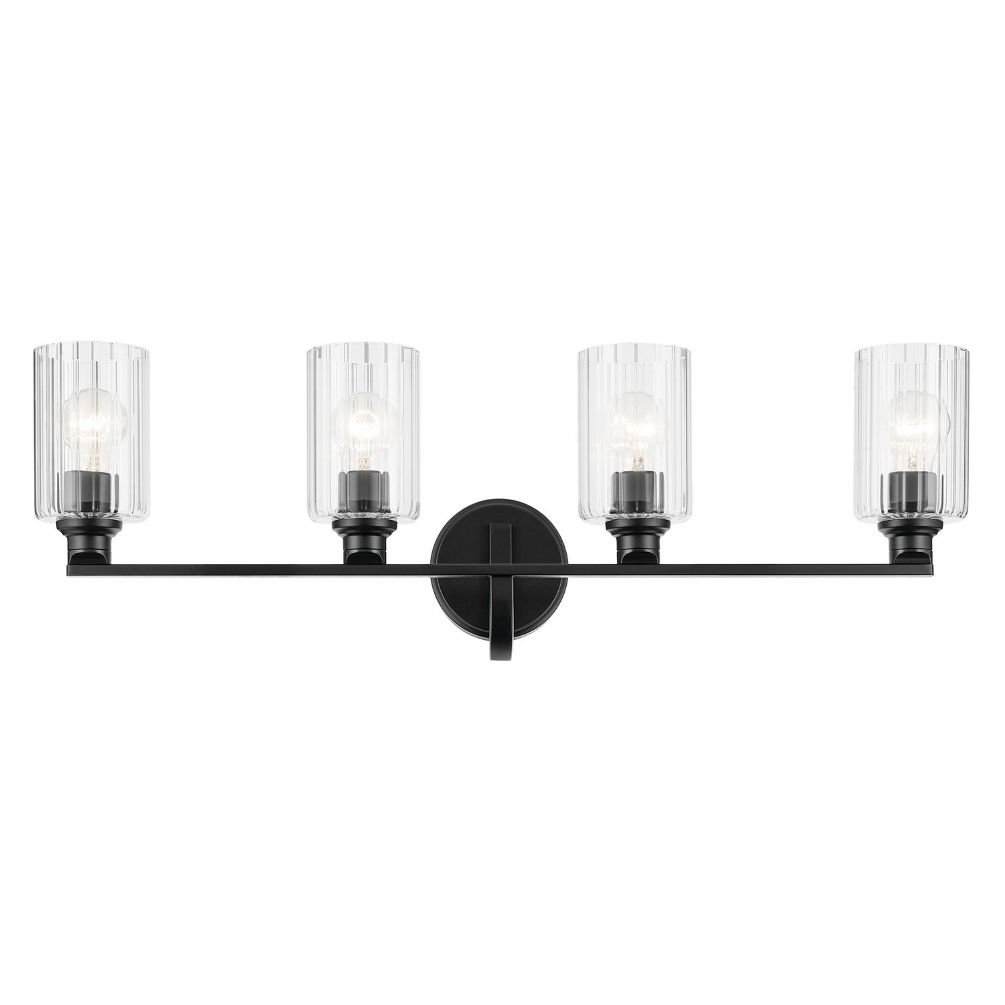 Gioe 32" 4-Light Bath Vanity Light, Black Finish Fluted Glass - Bees Lighting