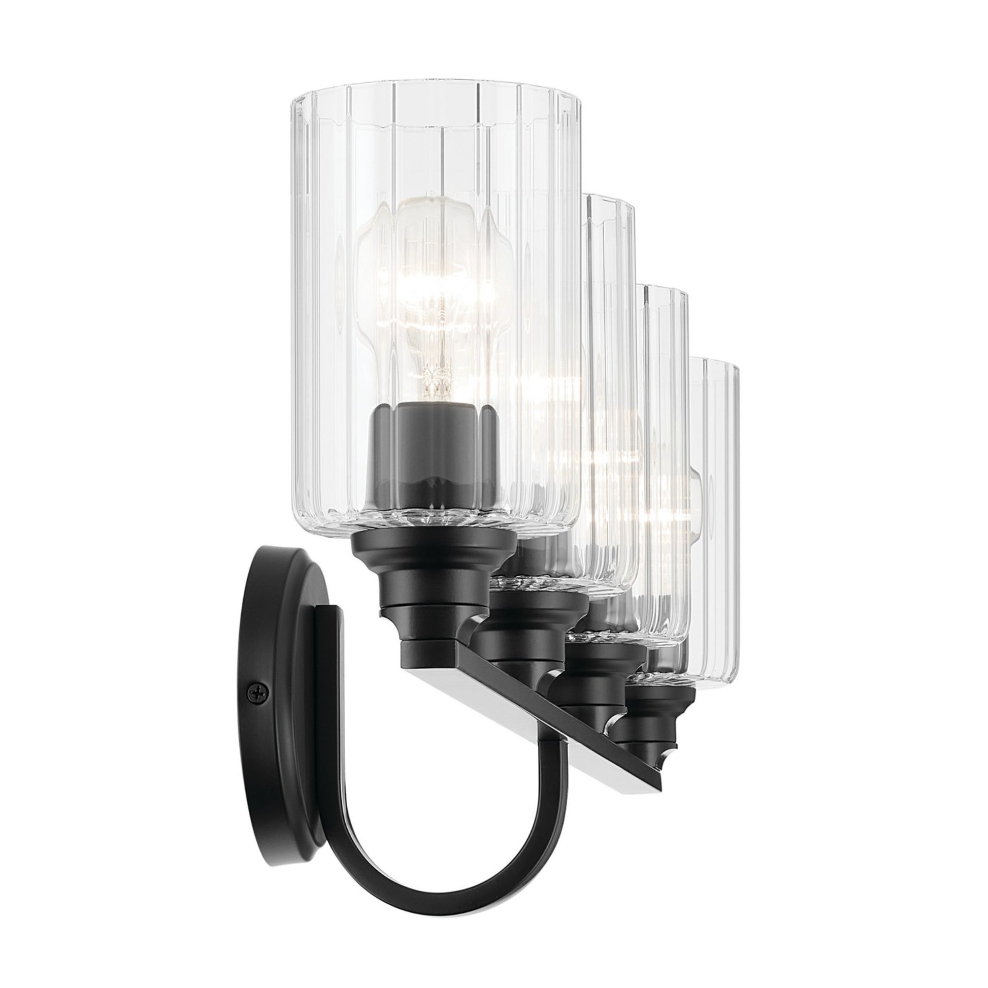 Gioe 32" 4-Light Bath Vanity Light, Black Finish Fluted Glass - Bees Lighting