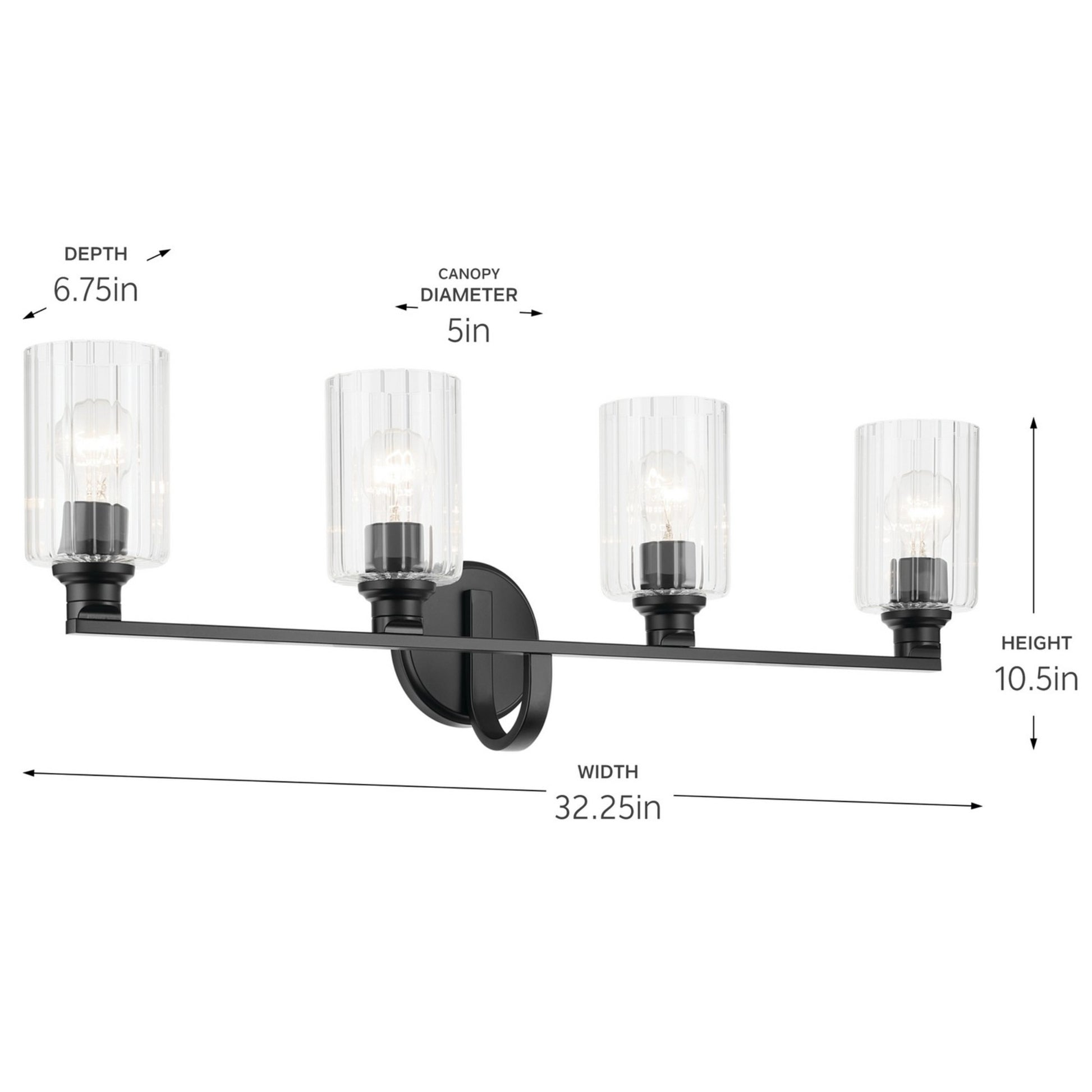 Gioe 32" 4-Light Bath Vanity Light, Black Finish Fluted Glass - Bees Lighting