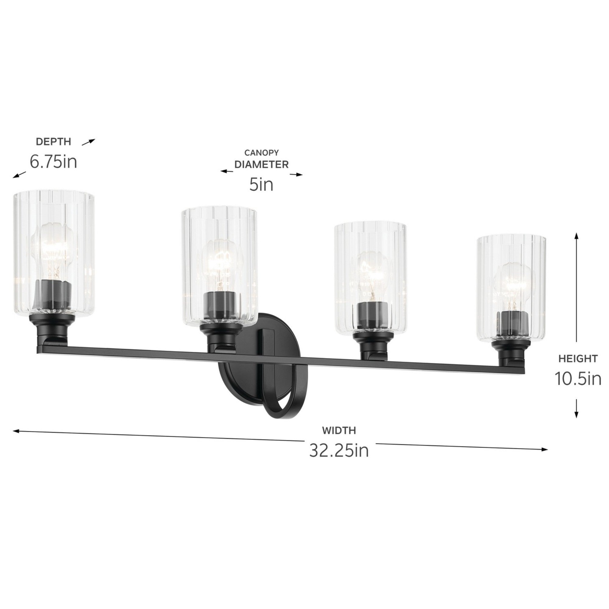 Gioe 32" 4-Light Bath Vanity Light, Black Finish Fluted Glass - Bees Lighting