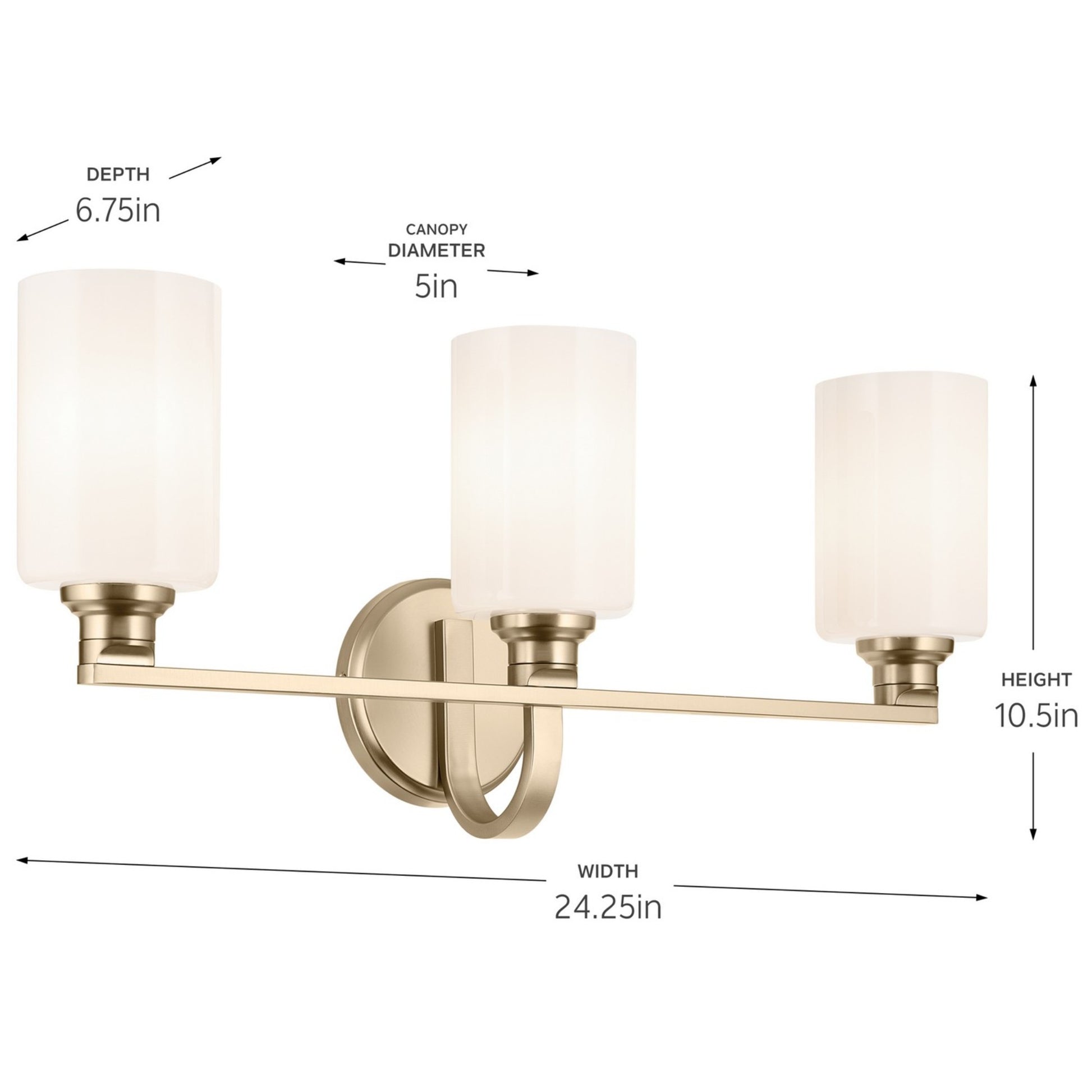 Gioe 24" 3-Light Bath Vanity Light, Champagne Bronze Finish Etched Glass - Bees Lighting