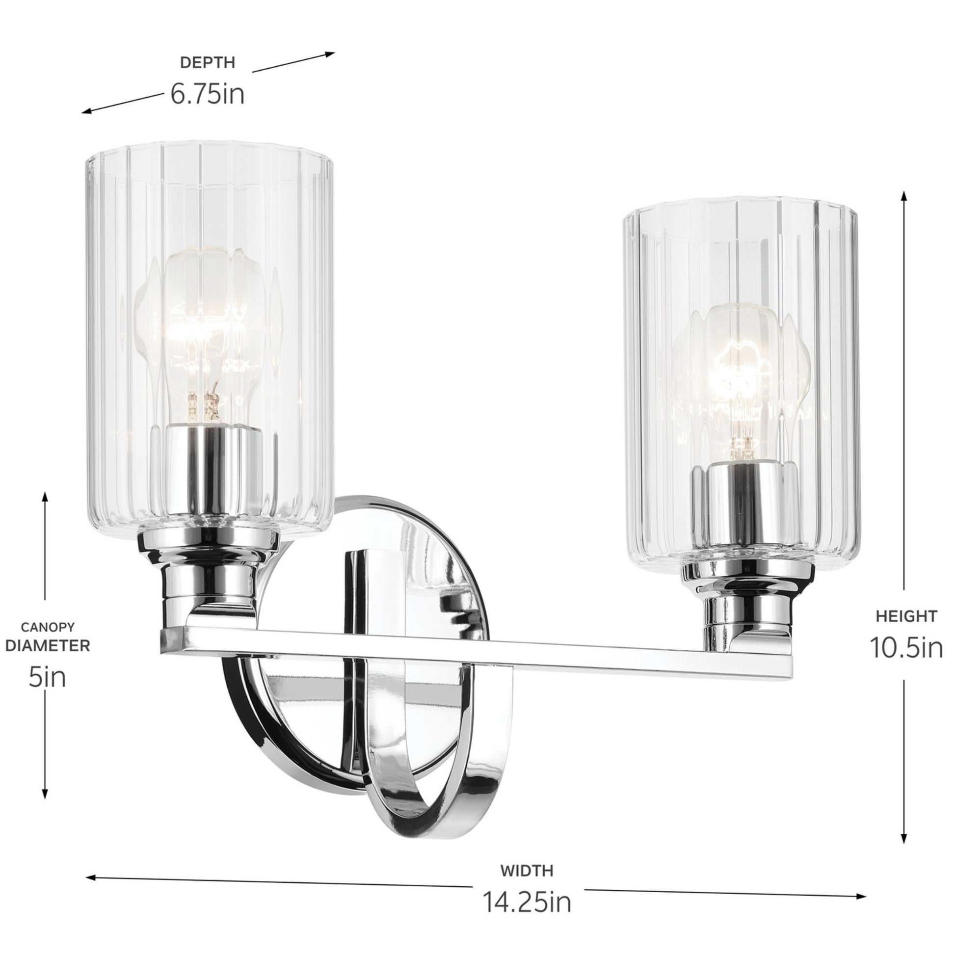 Gioe 14" 2-Light Bath Vanity Light, Chrome Finish Fluted Glass - Bees Lighting