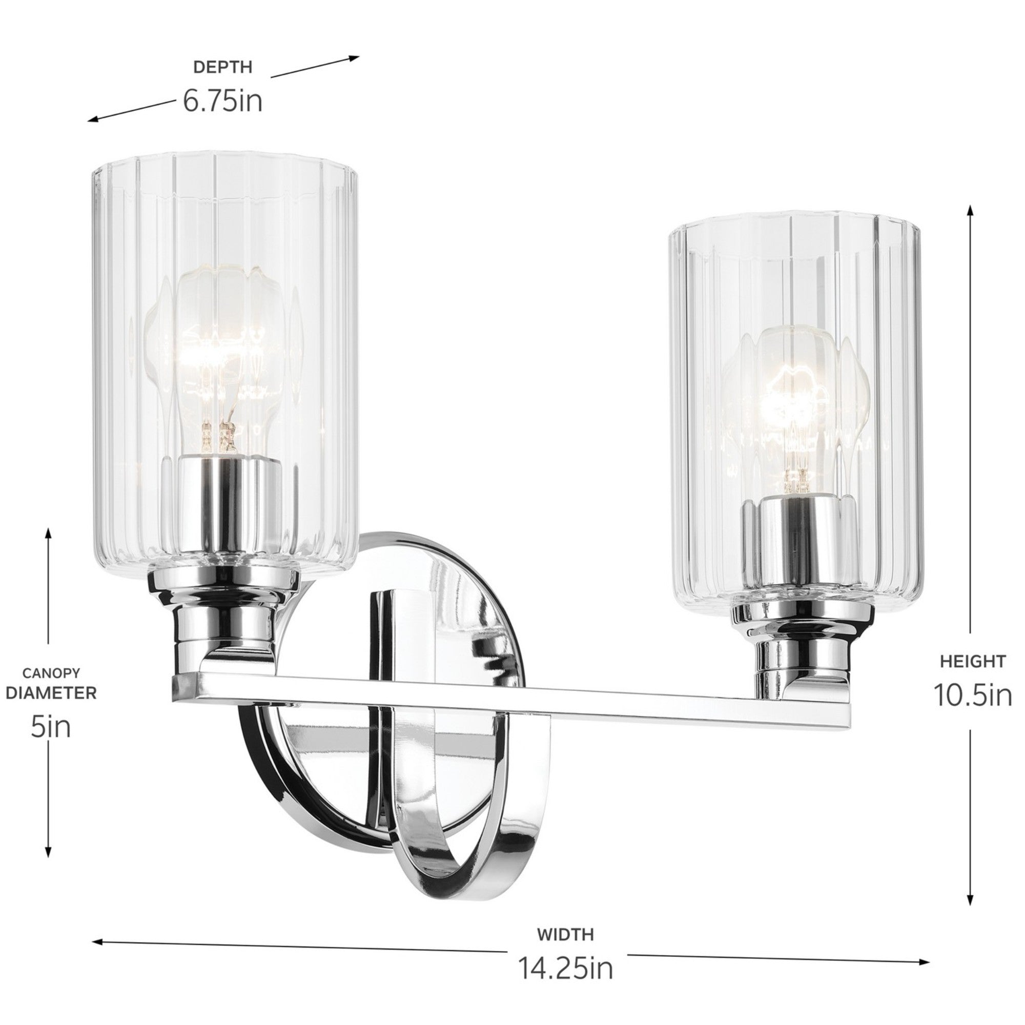 Gioe 14" 2-Light Bath Vanity Light, Chrome Finish Fluted Glass - Bees Lighting