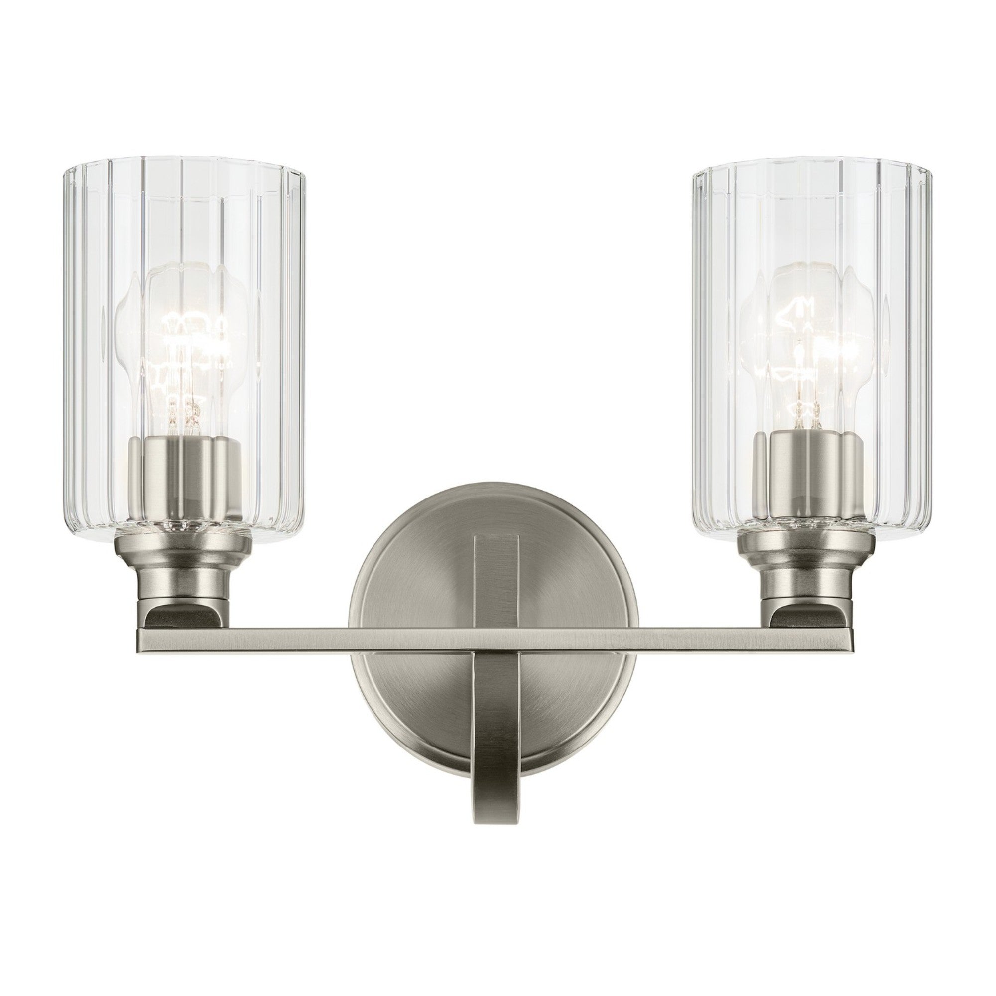 Gioe 14" 2-Light Bath Vanity Light, Brushed Nickel Finish Fluted Glass - Bees Lighting
