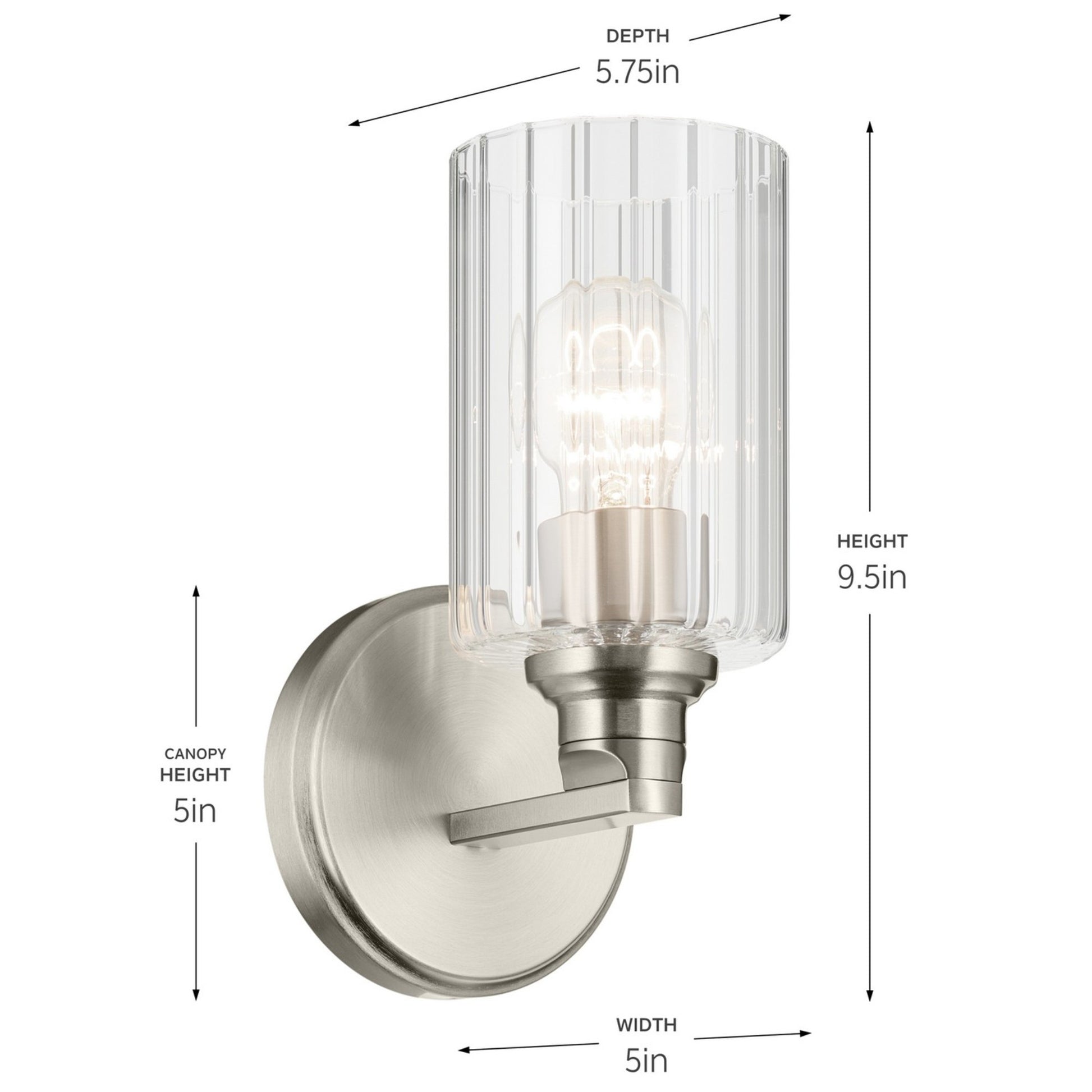 Gioe 5" Wall Sconce, Brushed Nickel Finish, Clear Fluted Glass - Bees Lighting