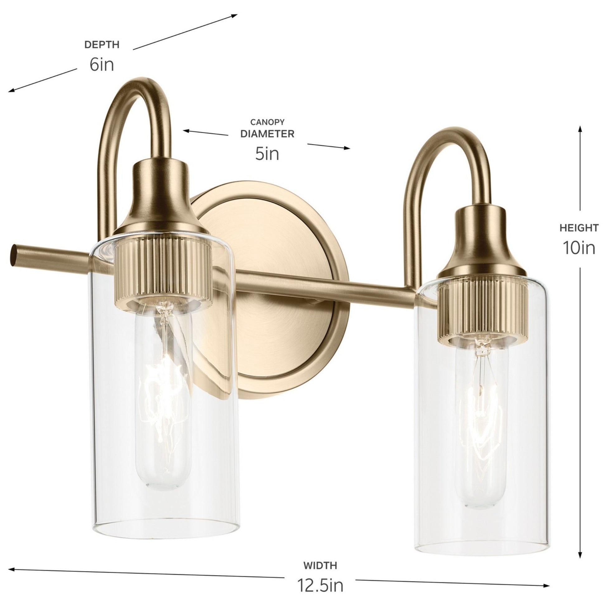 Kavi 13" 2-Light Bath Vanity Light, Champagne Bronze Finish - Bees Lighting