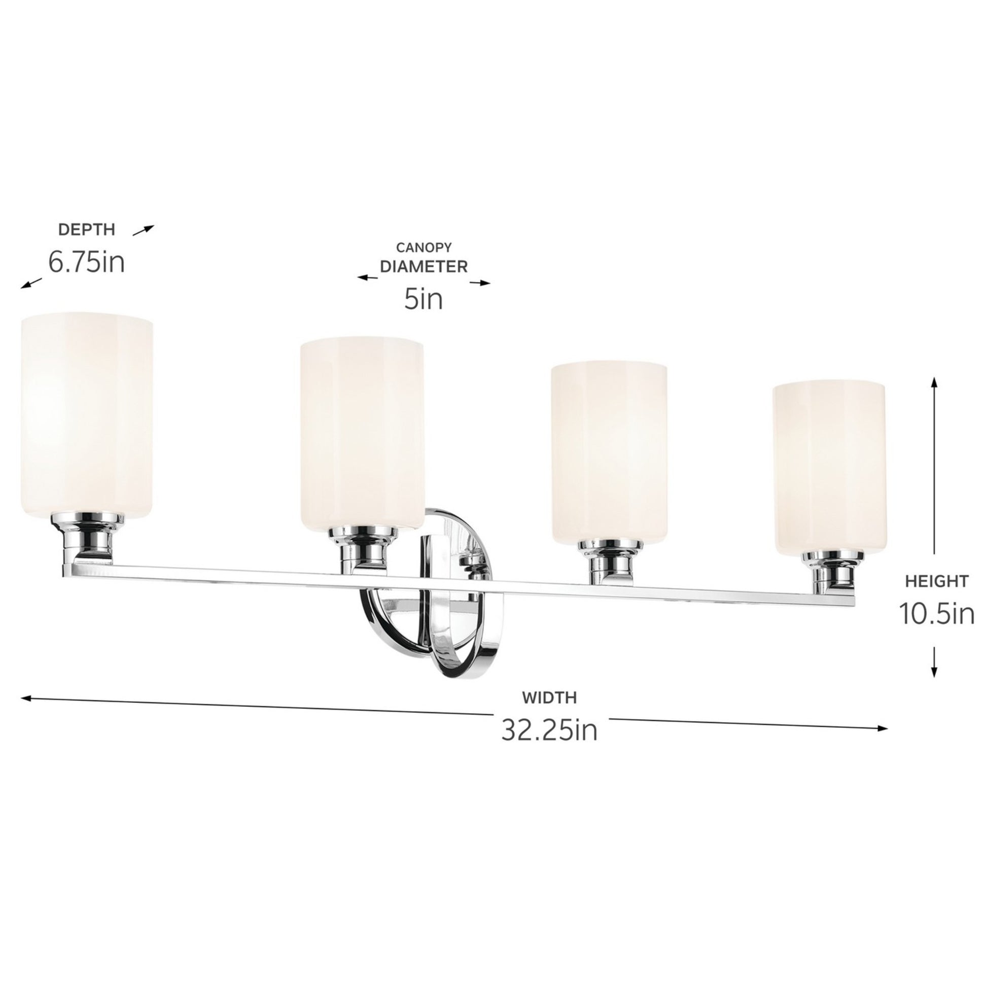 Gioe 32" 4-Light Bath Vanity Light, Chrome Finish Etched Glass - Bees Lighting
