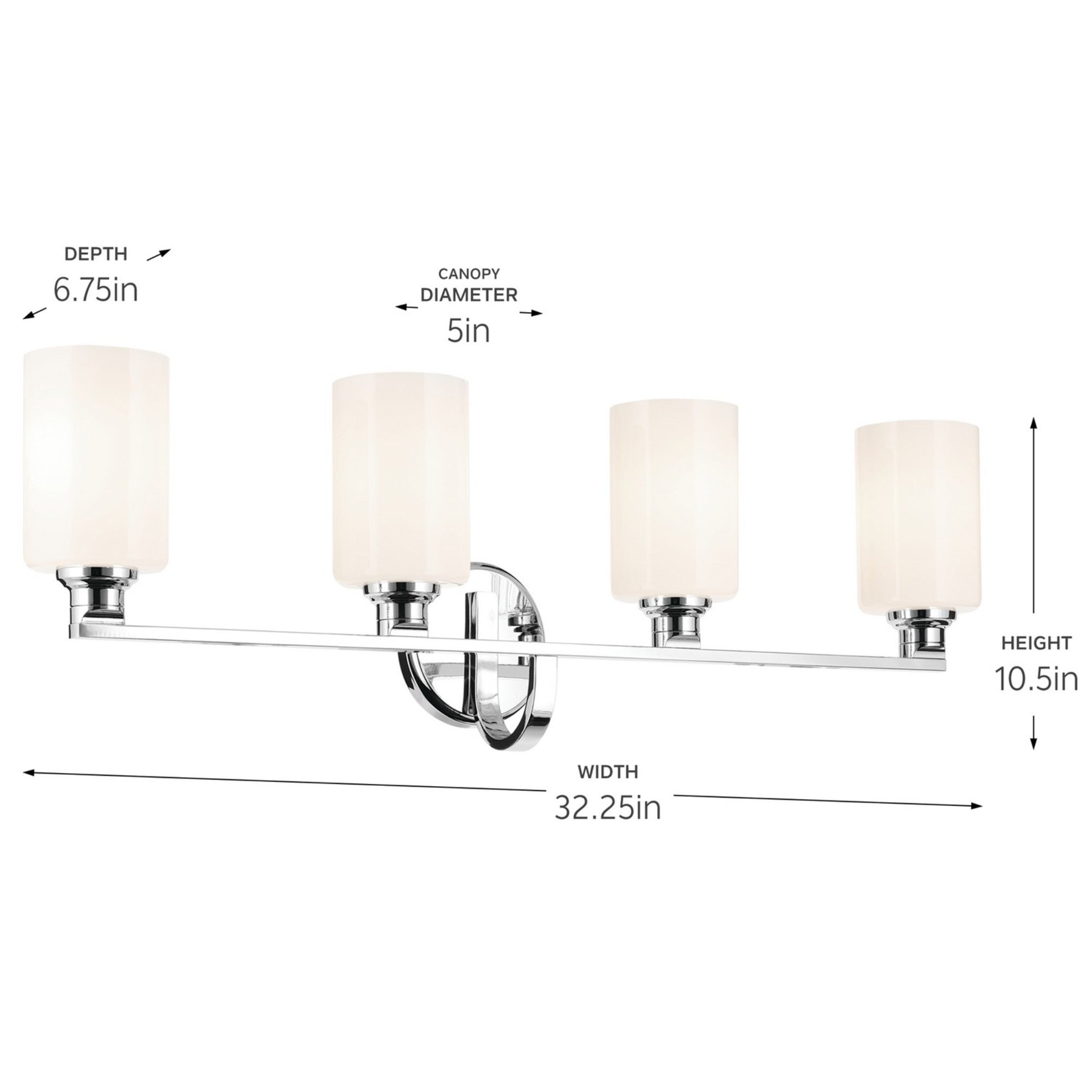 Gioe 32" 4-Light Bath Vanity Light, Chrome Finish Etched Glass - Bees Lighting