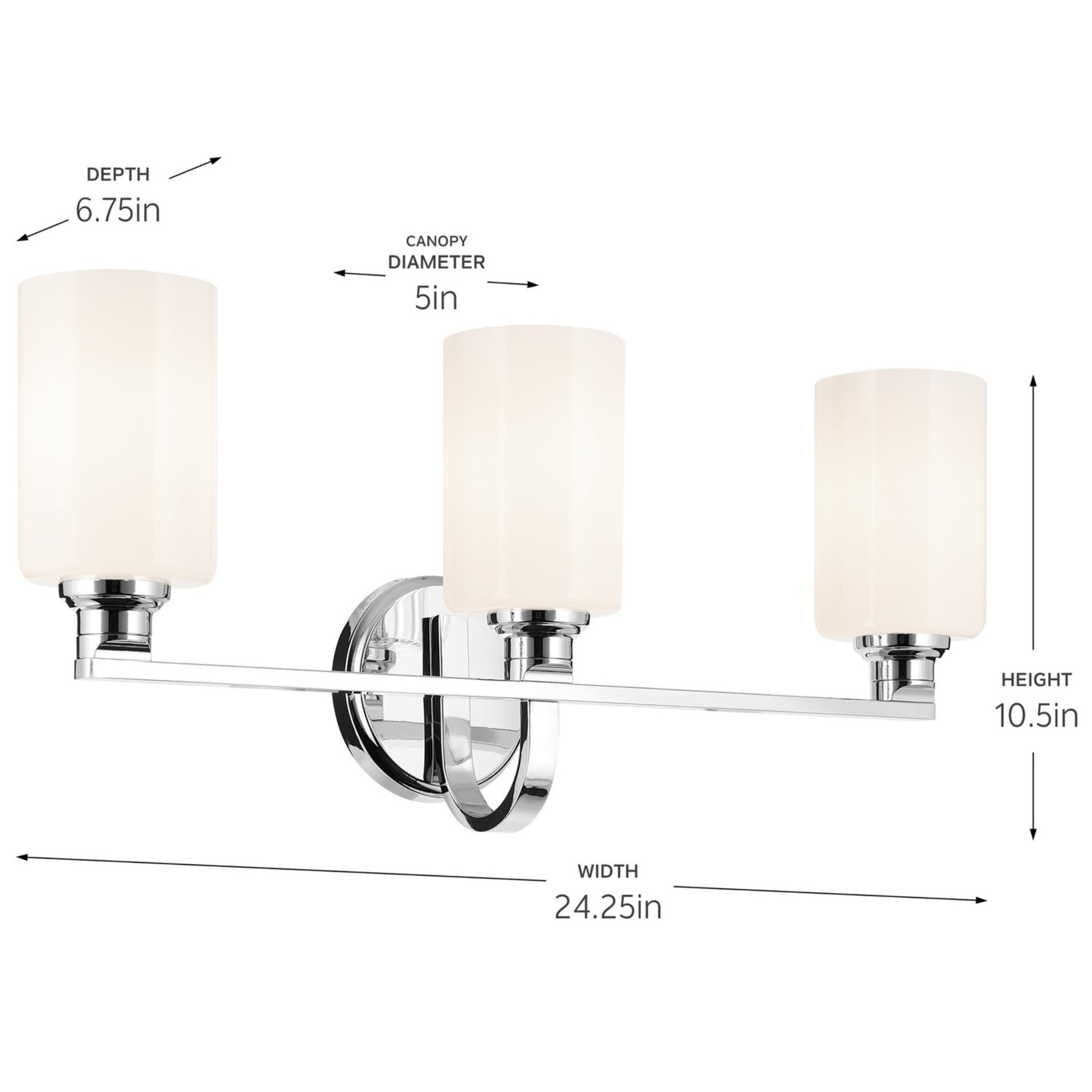 Gioe 24" 3-Light Bath Vanity Light, Chrome Finish Etched Glass - Bees Lighting