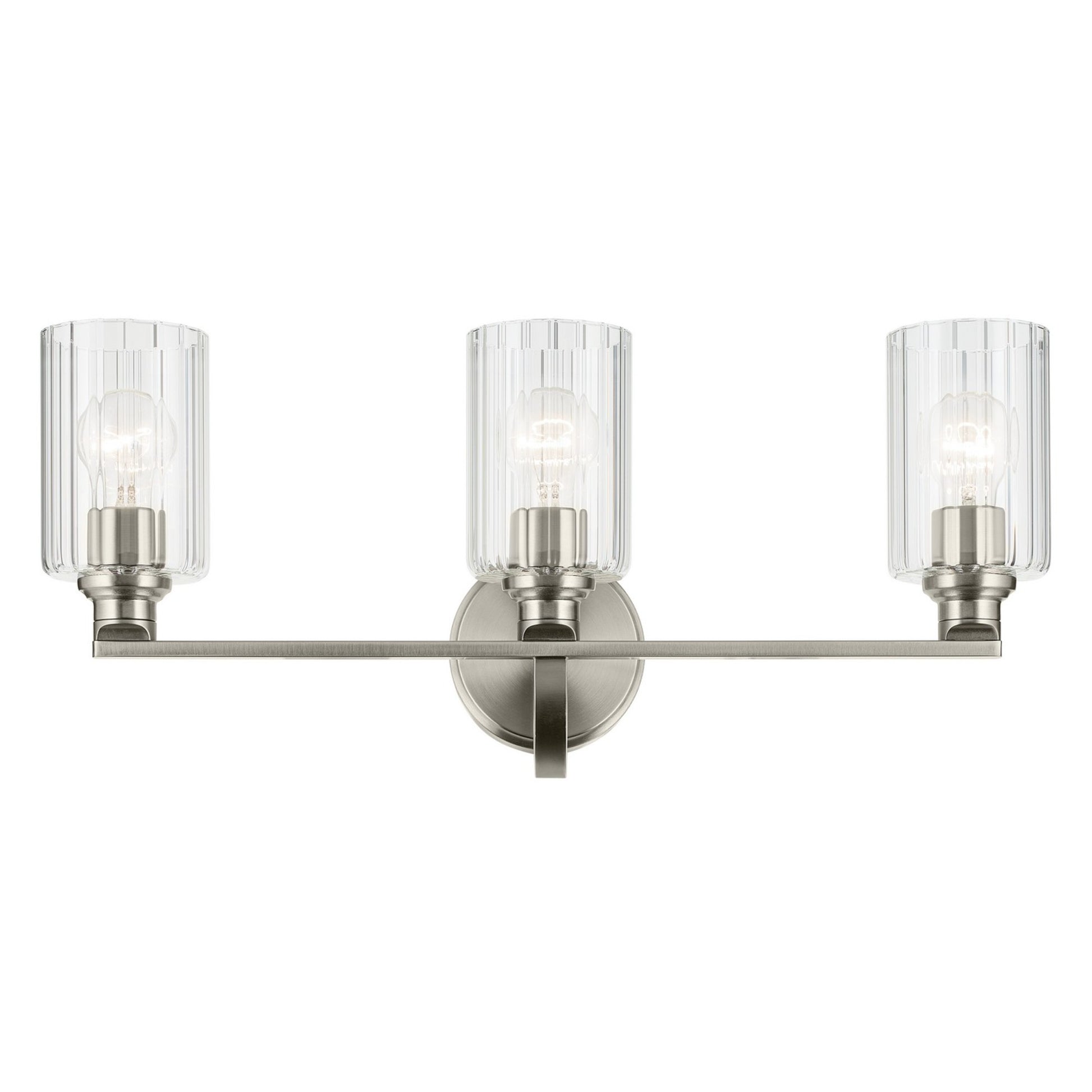 Gioe 24" 3-Light Bath Vanity Light, Brushed Nickel Finish Fluted Glass - Bees Lighting