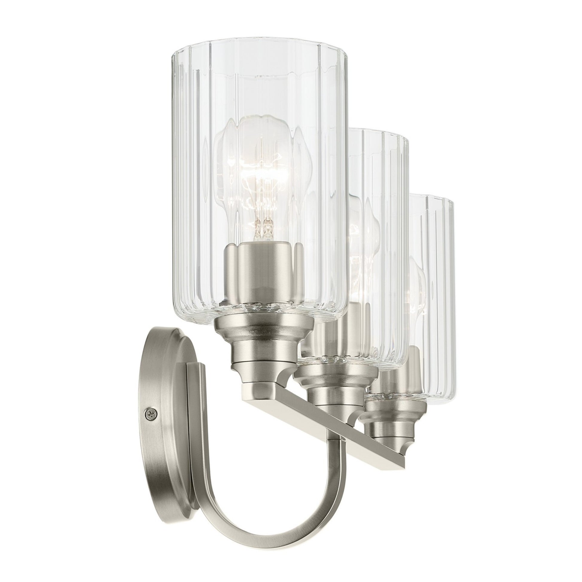 Gioe 24" 3-Light Bath Vanity Light, Brushed Nickel Finish Fluted Glass - Bees Lighting
