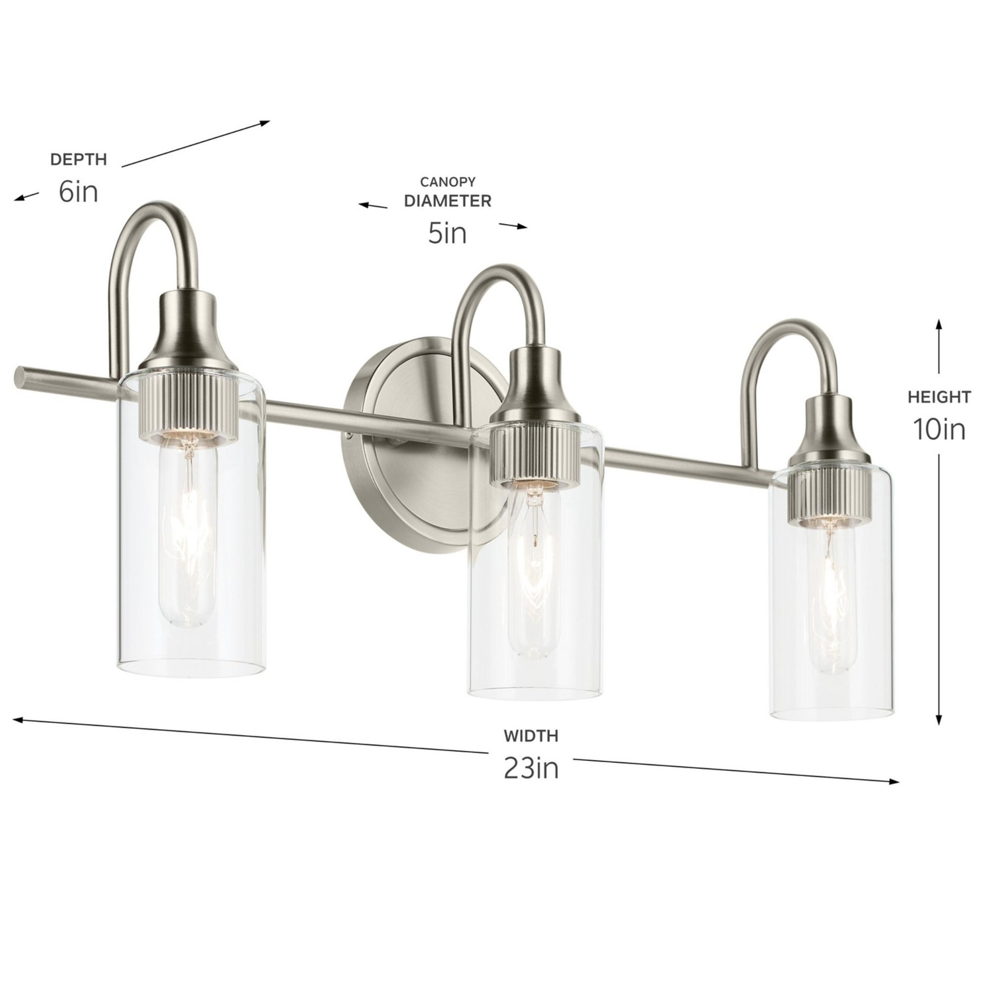 Kavi 23" 3-Light Bath Vanity Light, Brushed Nickel Finish - Bees Lighting