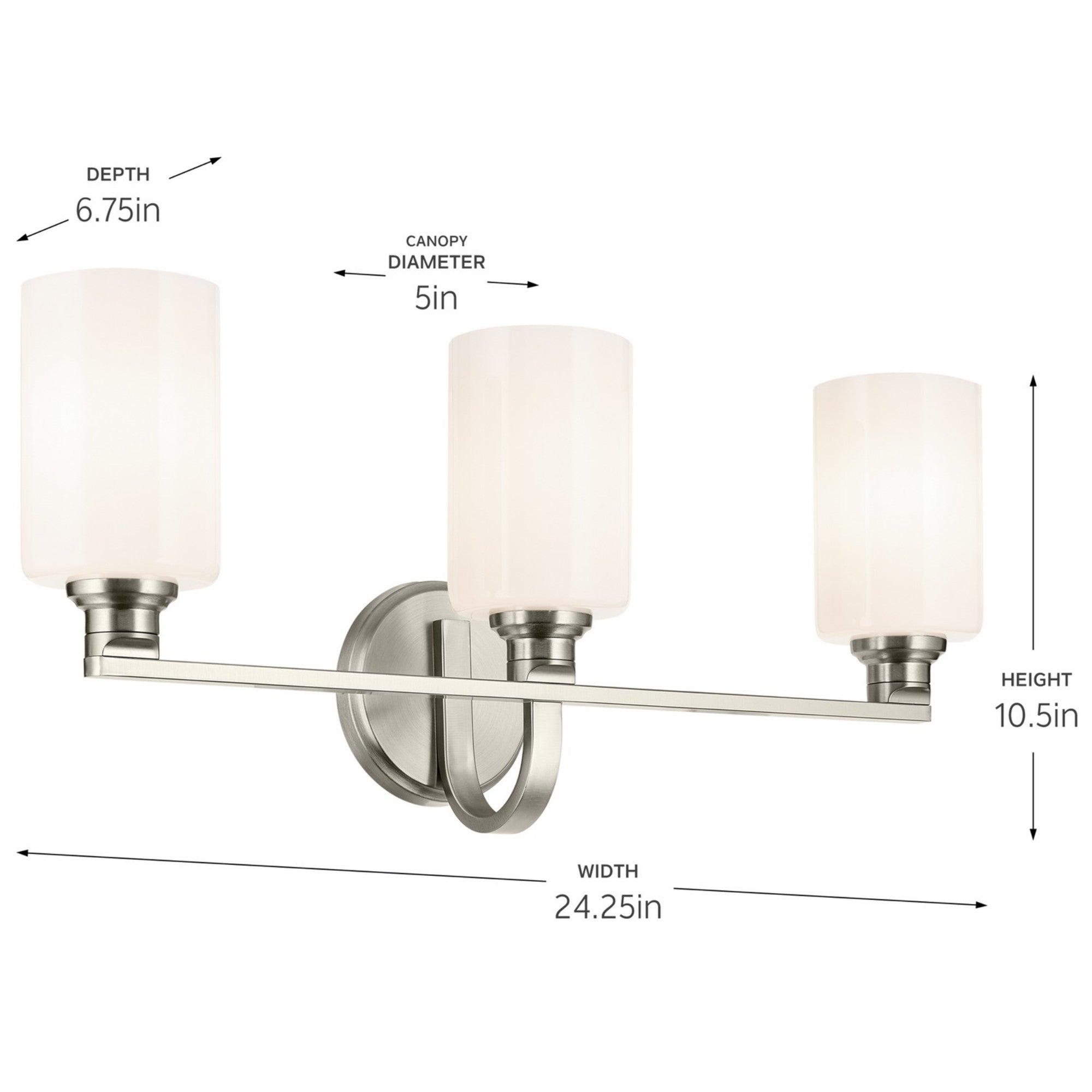 Gioe 24" 3-Light Bath Vanity Light, Brushed Nickel Finish Etched Glass - Bees Lighting