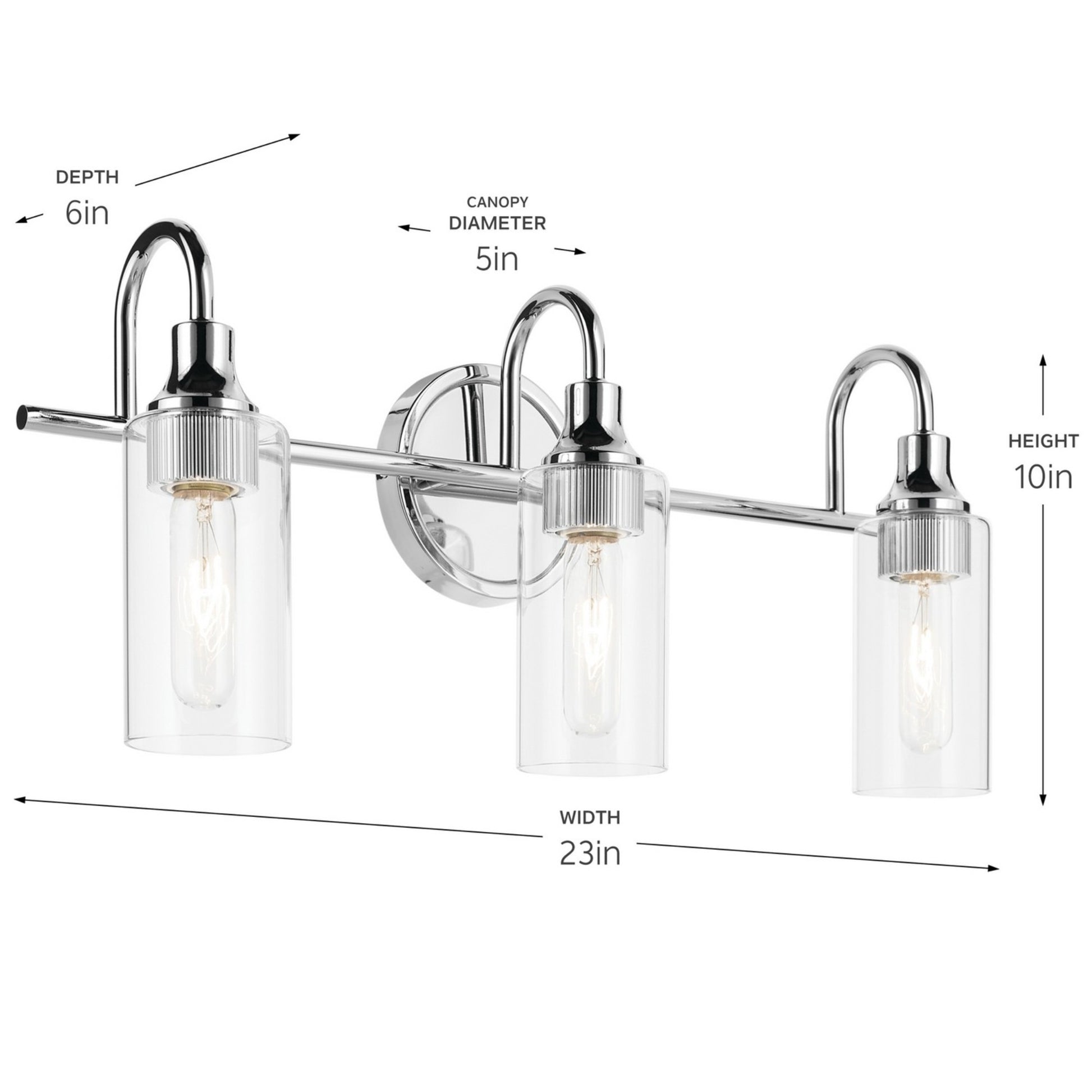 Kavi 23" 3-Light Bath Vanity Light, Chrome Finish - Bees Lighting