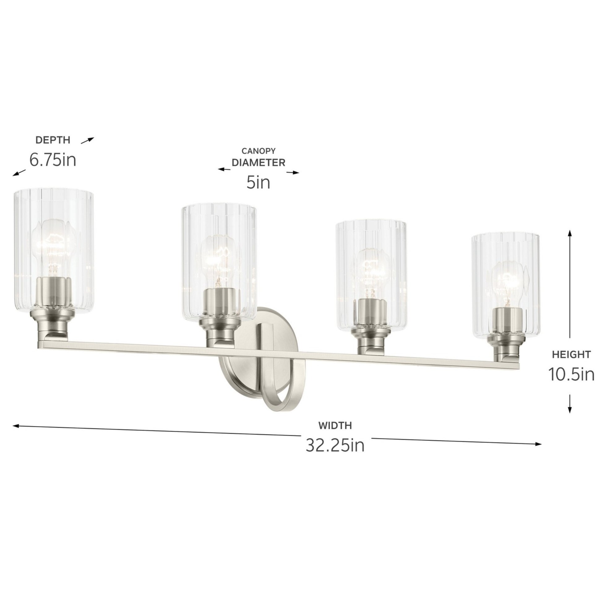 Gioe 32" 4-Light Bath Vanity Light, Brushed Nickel Finish Fluted Glass - Bees Lighting