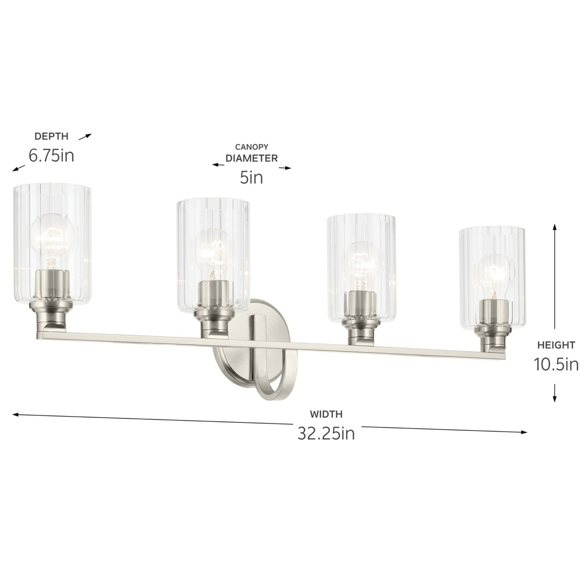 Gioe 32" 4-Light Bath Vanity Light, Brushed Nickel Finish Fluted Glass - Bees Lighting