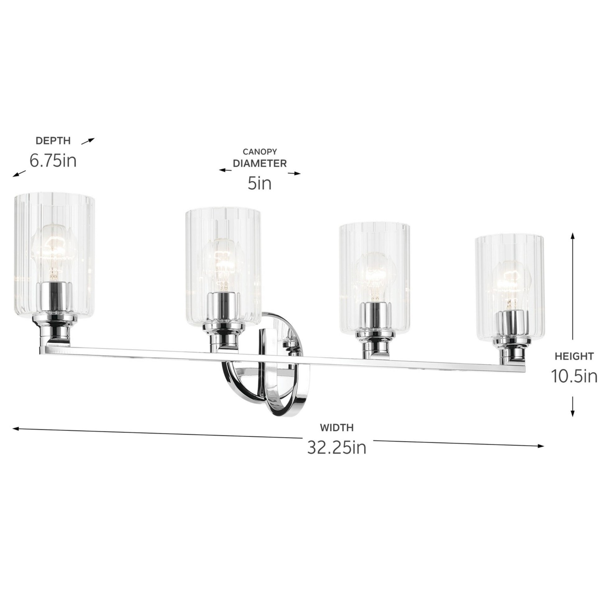 Gioe 32" 4-Light Bath Vanity Light, Chrome Finish Fluted Glass - Bees Lighting