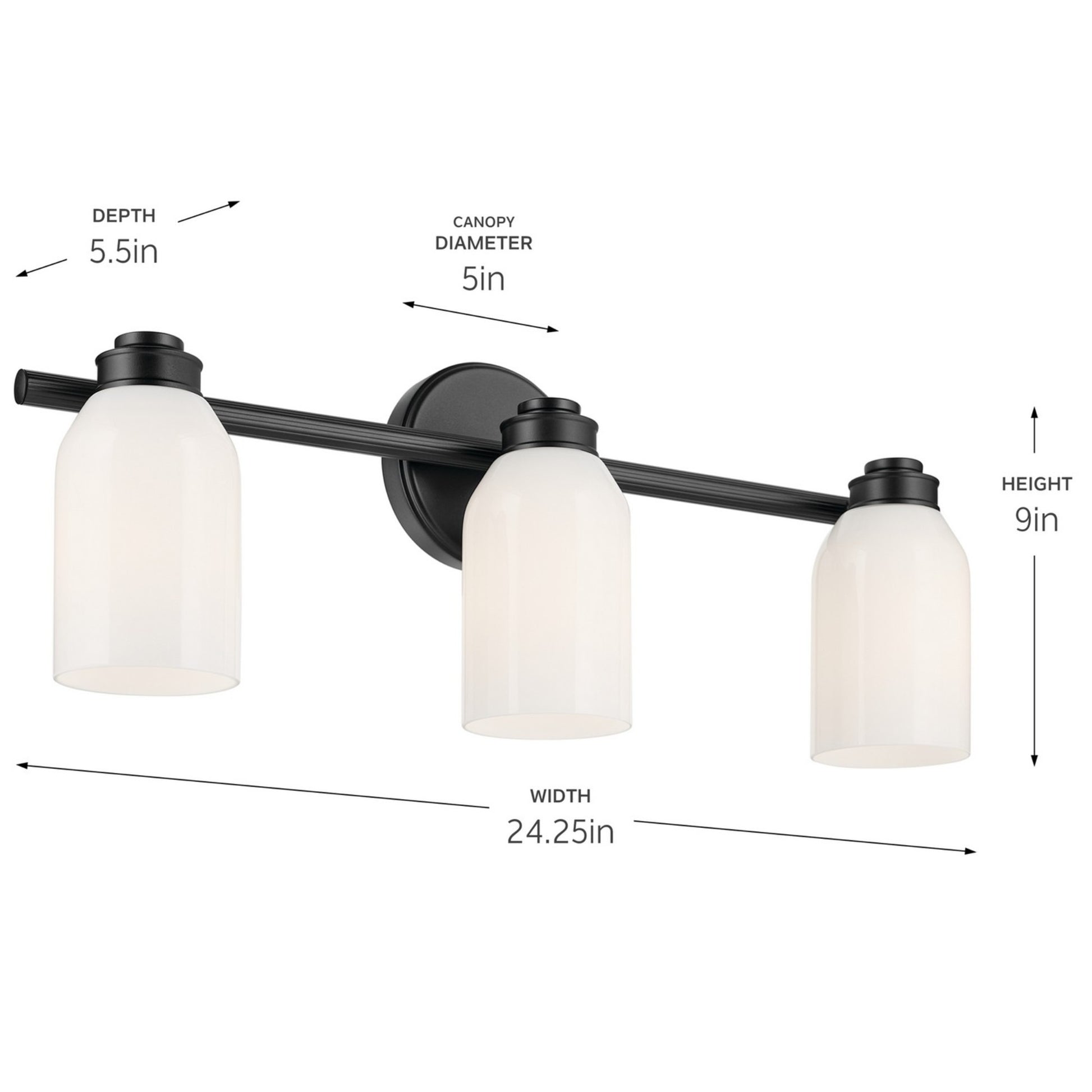 Shae 24" 3-Light Bath Vanity Light, Black Finish - Bees Lighting