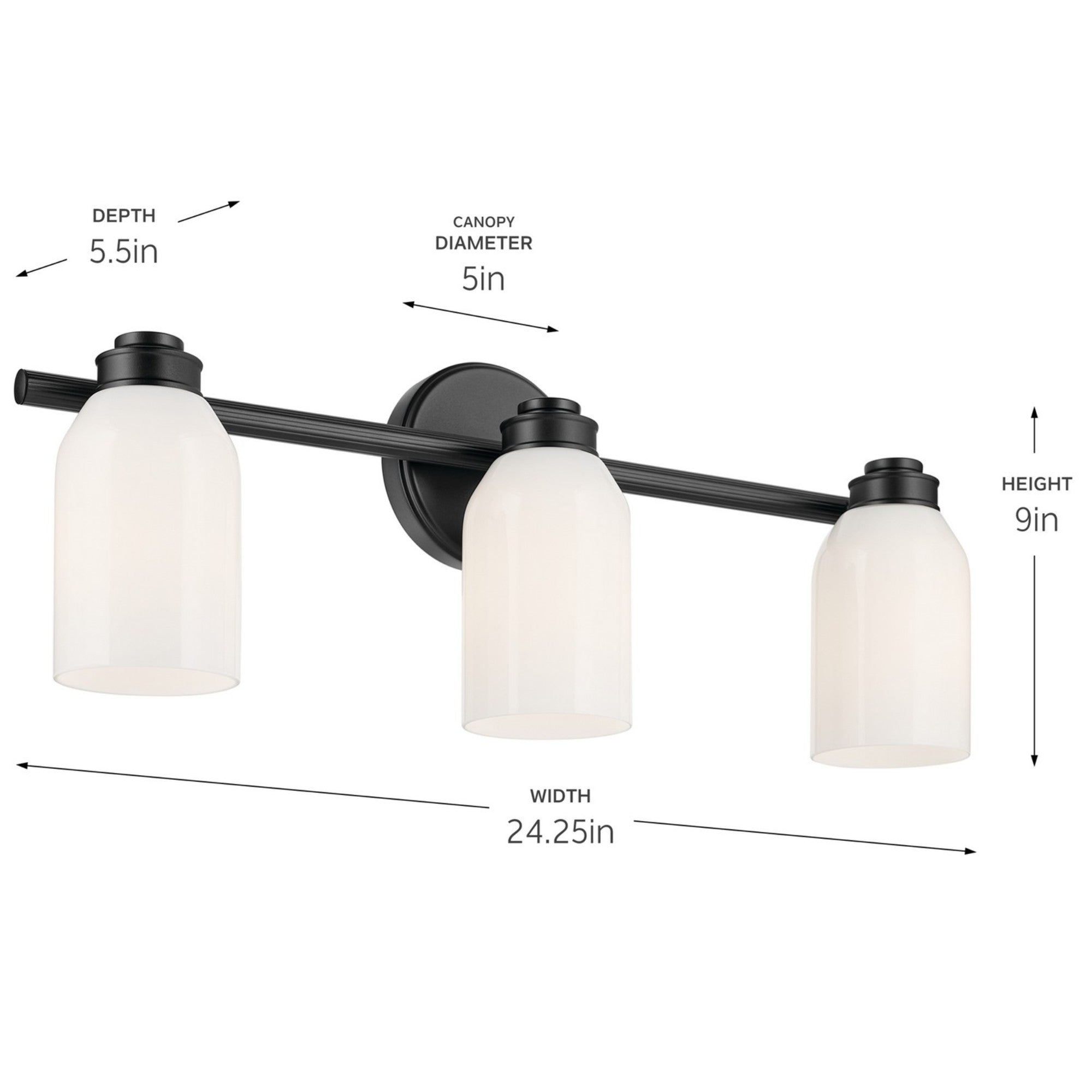 Shae 24" 3-Light Bath Vanity Light, Black Finish - Bees Lighting