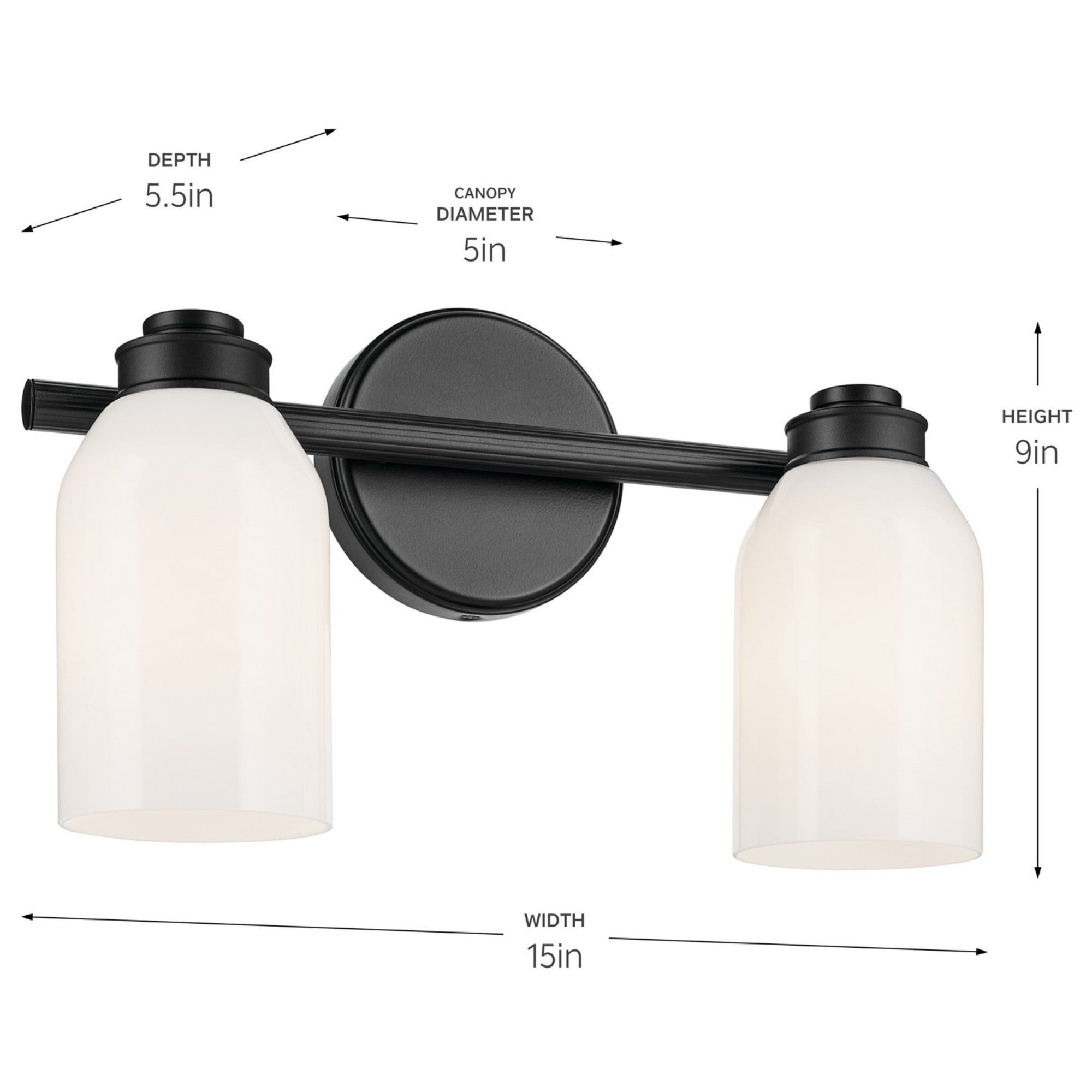 Shae 15" 2-Light Bath Vanity Light, Black Finish - Bees Lighting
